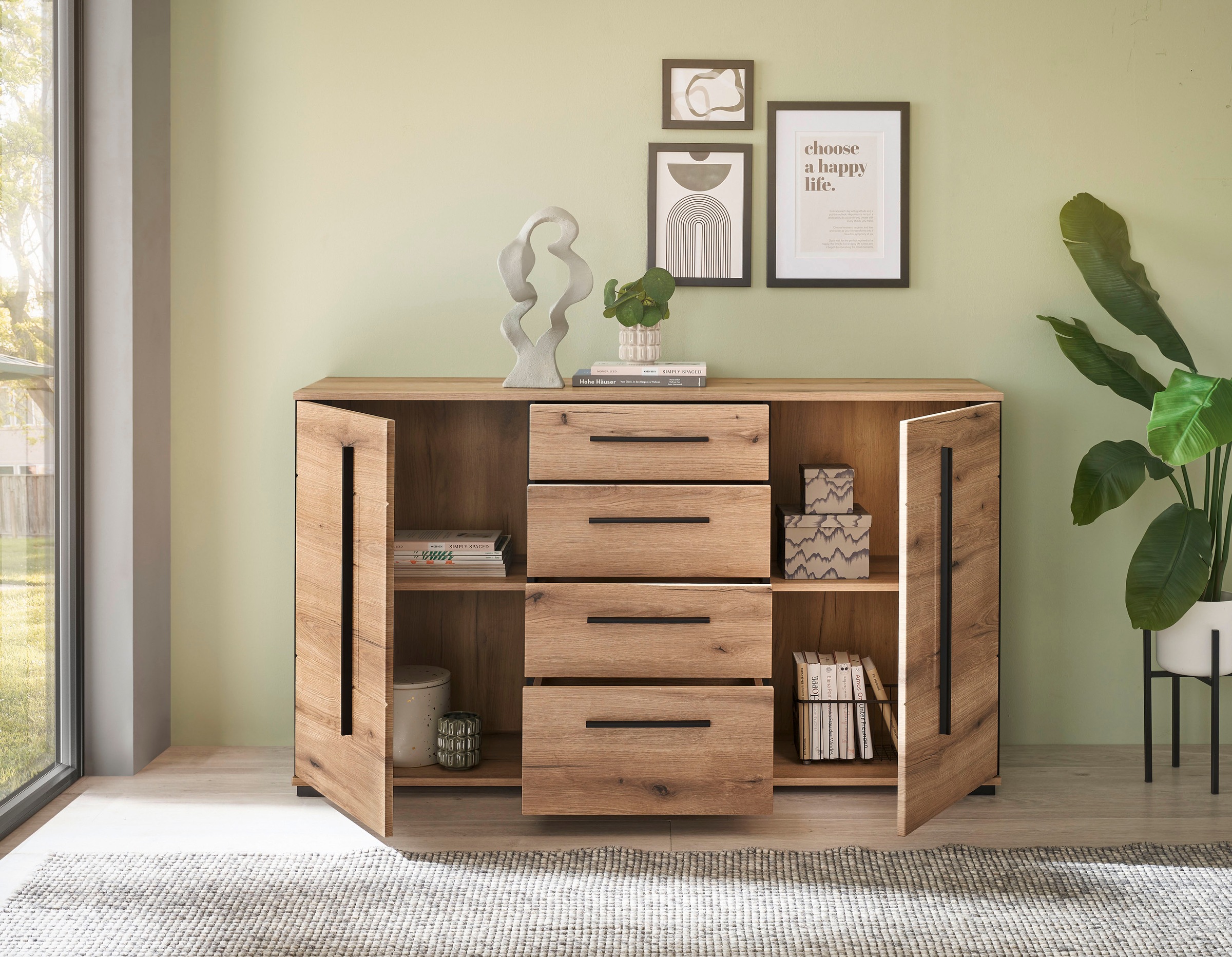 INOSIGN Sideboard »Cantara, moderner Schrank, Kommode in Eiche Evoke oder weiß«, schwarze Stangengriffe, ausreichend Stauraum, vielseitig einsetzbar