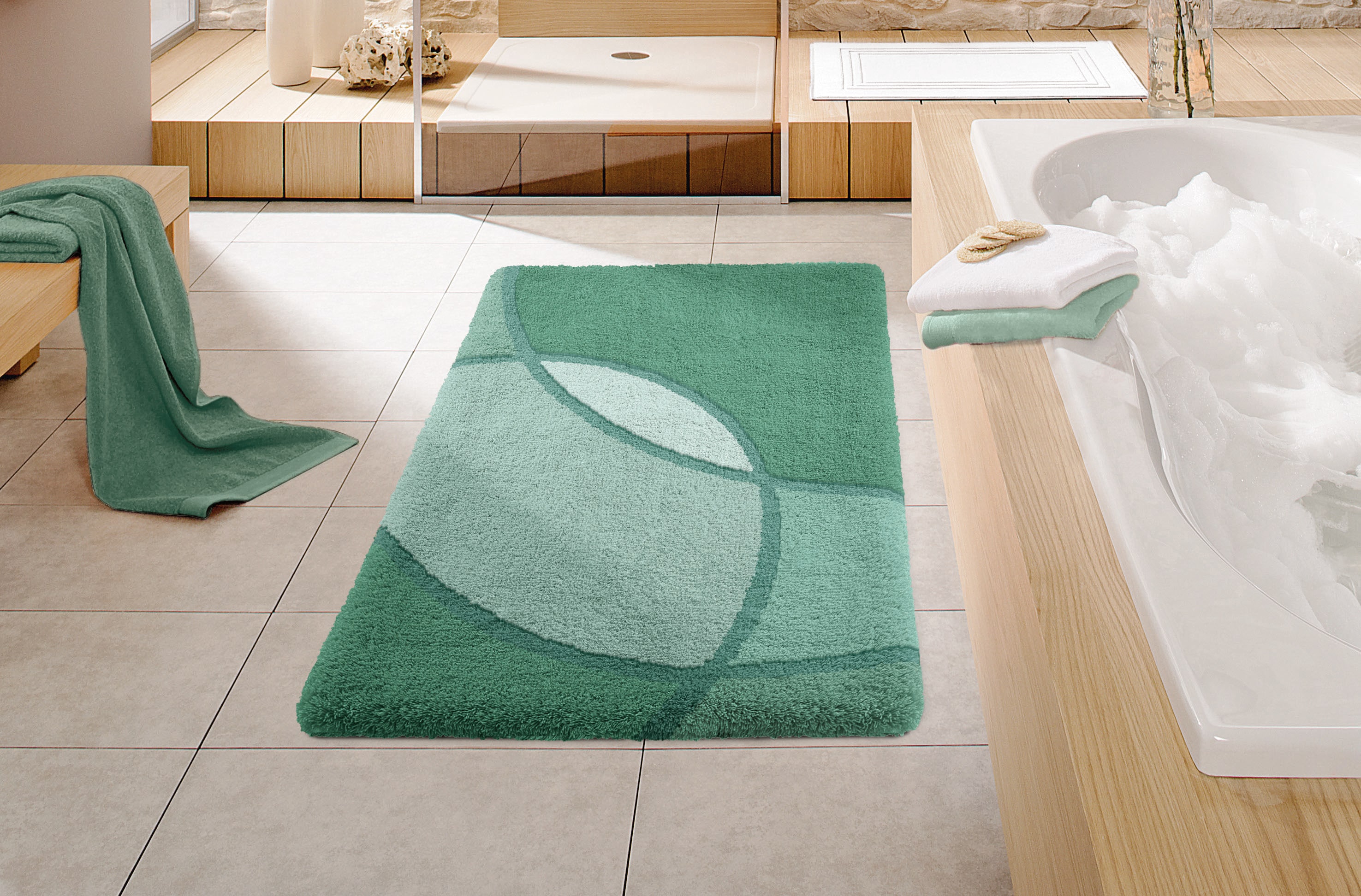 Kleine Wolke Badematte "Kent, Badvorleger, Badezimmer Teppich" Höhe 20 mm rutschhemmend beschichtet fußbodenheizungsgeeignet Badteppich, modernes Design, Hoch-Tief Effekt