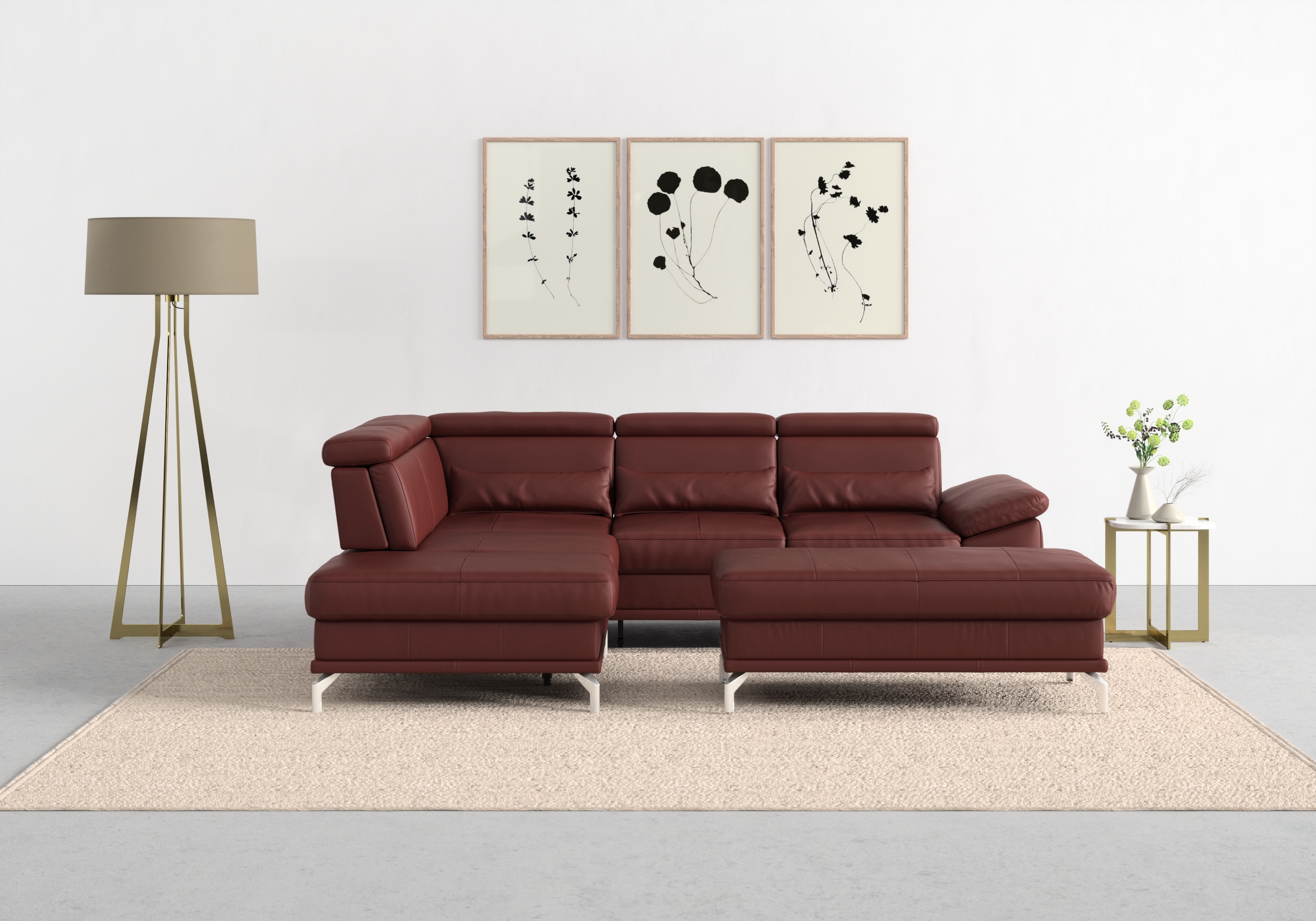 sit&more Ecksofa "Cabrio L-Form, B: 274 cm, mit Sitztiefen-, Arm- & Kopfteilverstellung" 3 Nierenkissen, Federkern, optional Schlaffunktion und Stauraum