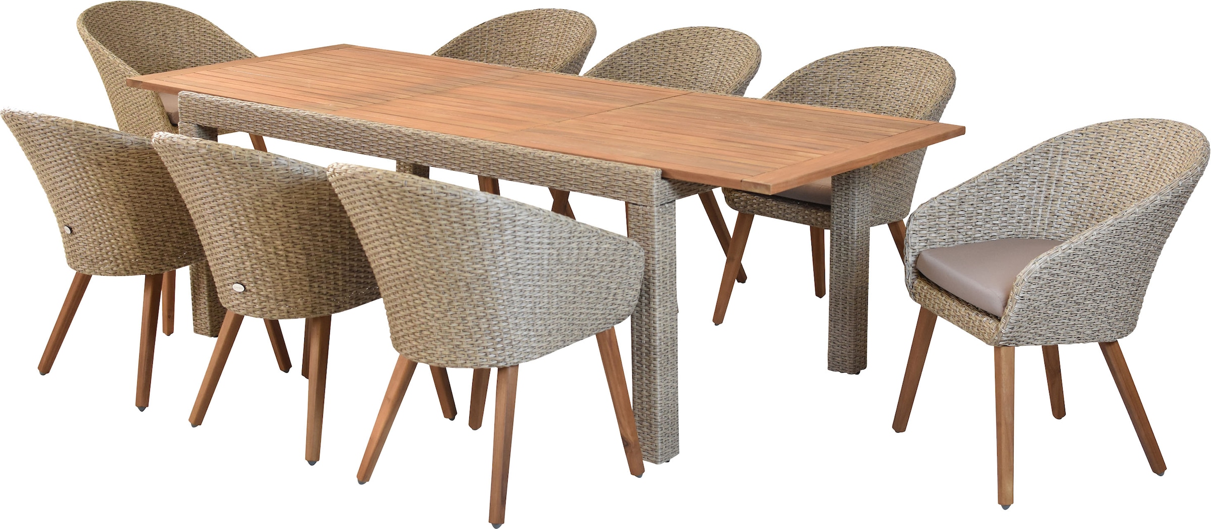 MERXX Garten-Essgruppe »»Arrone««, (Set, 9 tlg.), Sesselbeine aus Akazienholz