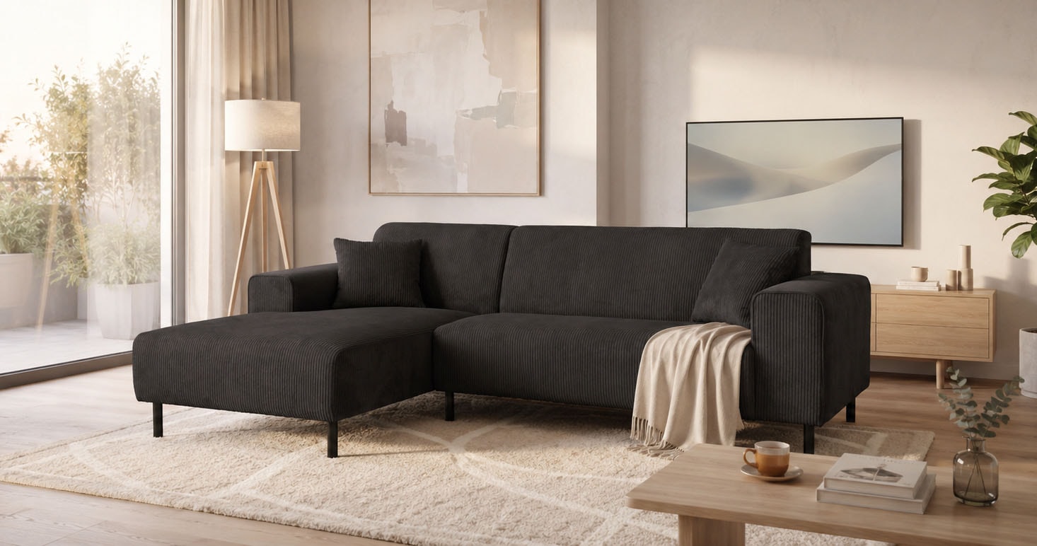 OTTO home Ecksofa "ARROS L-Form mit Wellenunterfederung, Maße B/T/H: 235/163/81 cm" incl. Zierkissen, mit Recamiere rechts/links bestellbar, auch in Cord