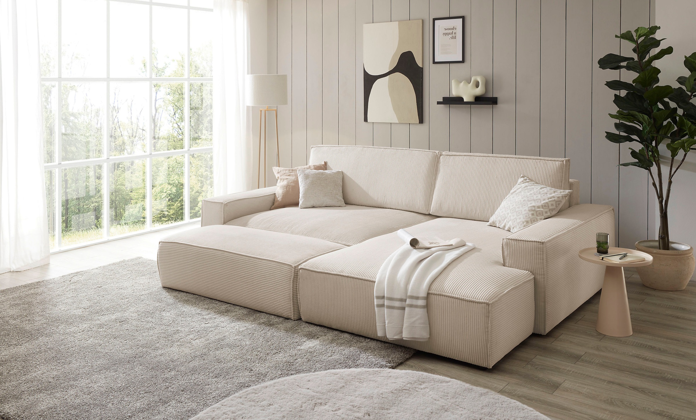 Home affaire Polsterecke »NEU: SHERWOOD XXL tief, L-Form mit Schlaffunktion, Big-Sofa mit Hocker«, (Set, 2 St.), stellbar zum Schlafsofa (Krokodilverbinder), Cord, Leinenoptik