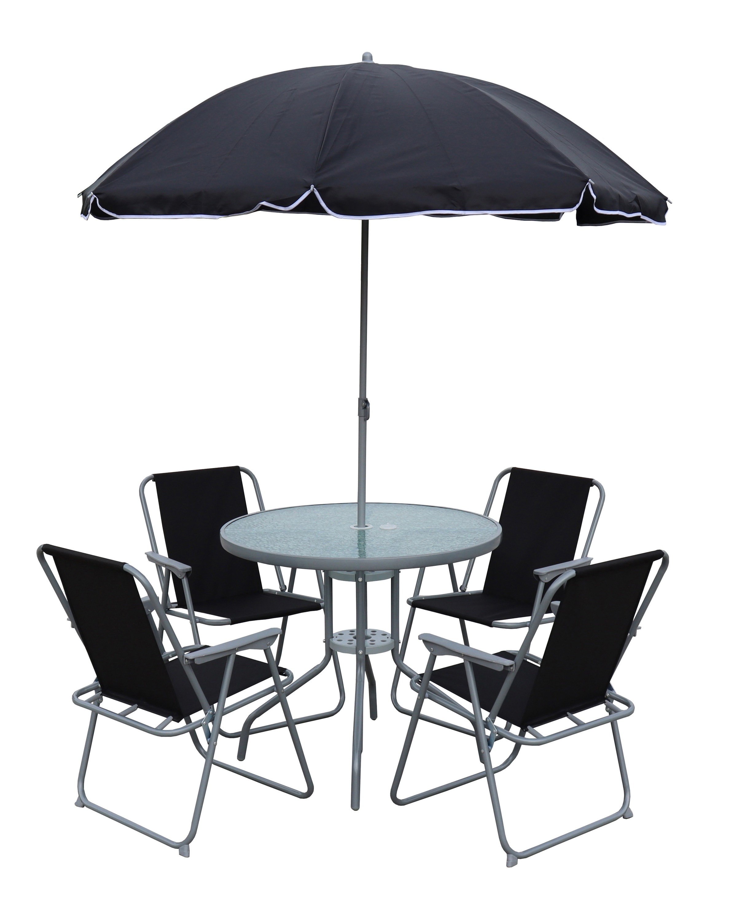 VCM Garten-Essgruppe »VCM 6-tlg Gartenmöbel Set | Sitzgruppe Essgruppe | 1xTisch, 4x Stühle, 1x Sonnenschirm | Tisch Maße ca. H. 70 x B. 70 x T. 70 cm | Garten Set - Maxola«, (6 tlg., Maxola)
