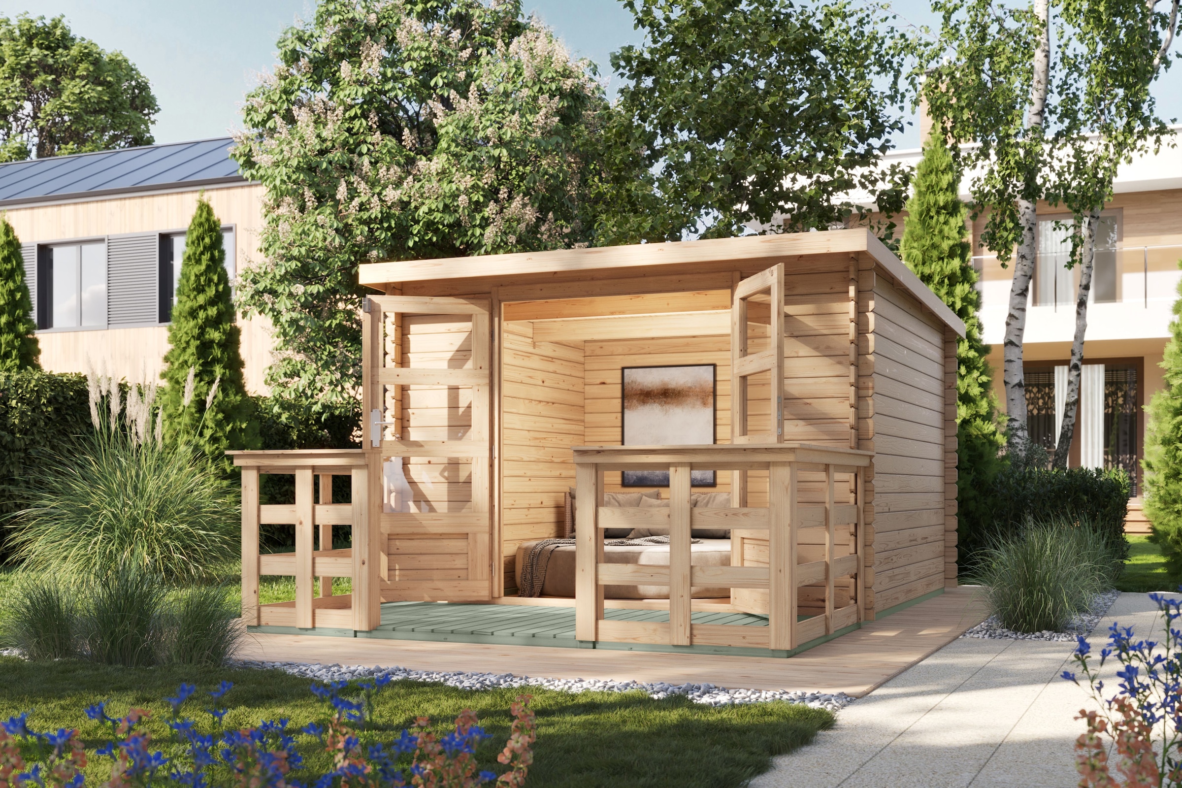 Karibu Gartenhaus ""Remus" SET naturbelassen mit Terrasse", Gartenhaus aus günstig online kaufen