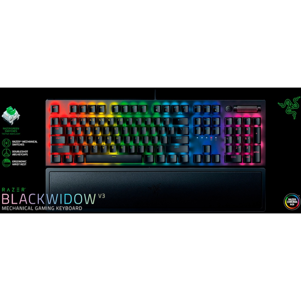 RAZER Gaming-Tastatur »BlackWidow V3 Green Switch«, (Fn-Tasten-Ziffernblock)