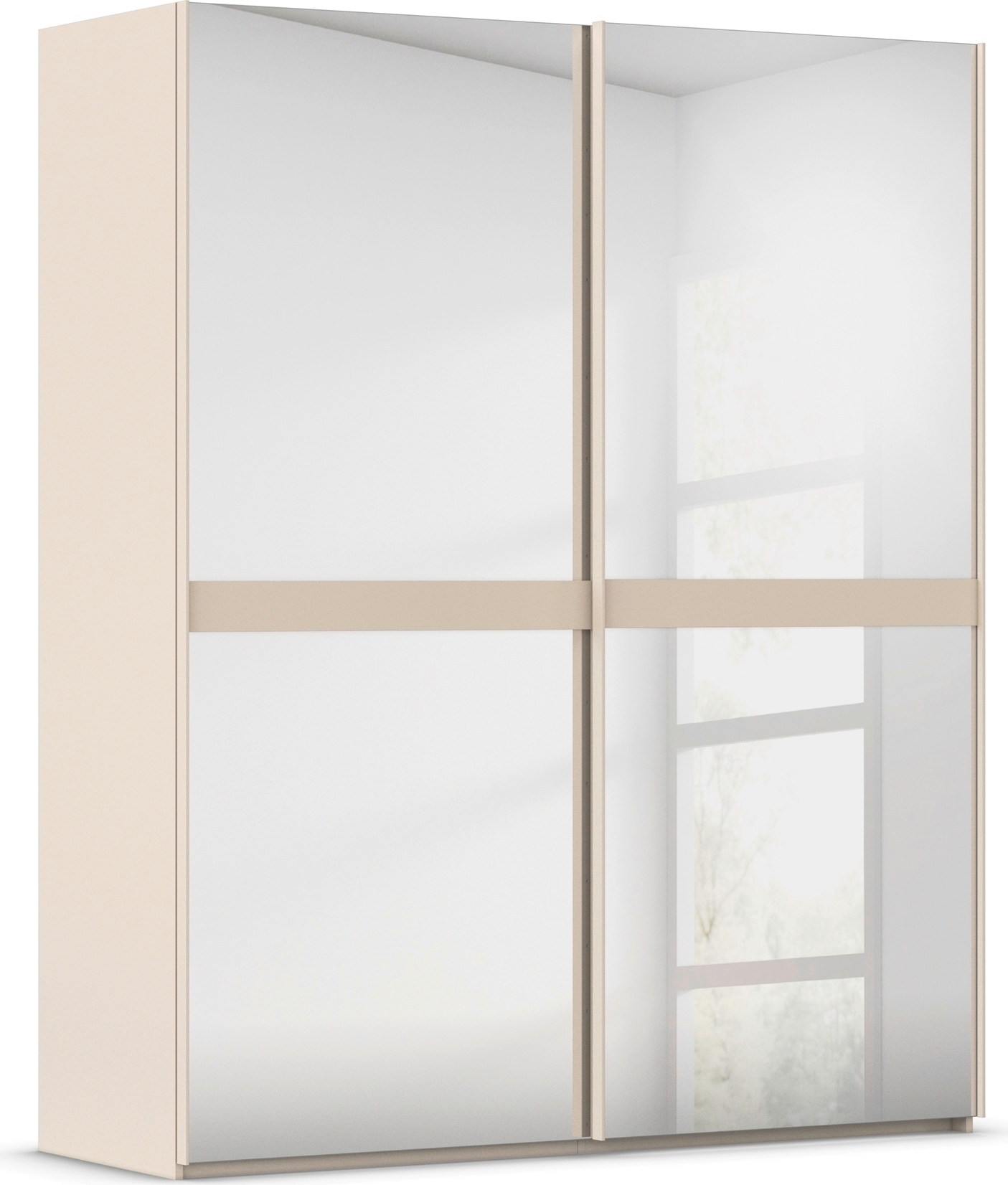 rauch Schwebetürenschrank "Kleiderschrank Schrank Garderobe Schlafzimmerschrank SCALE-LINE" edle Optik mit Bauchbinde in Korpusfarbe Spiegelfront MADE IN GERMANY