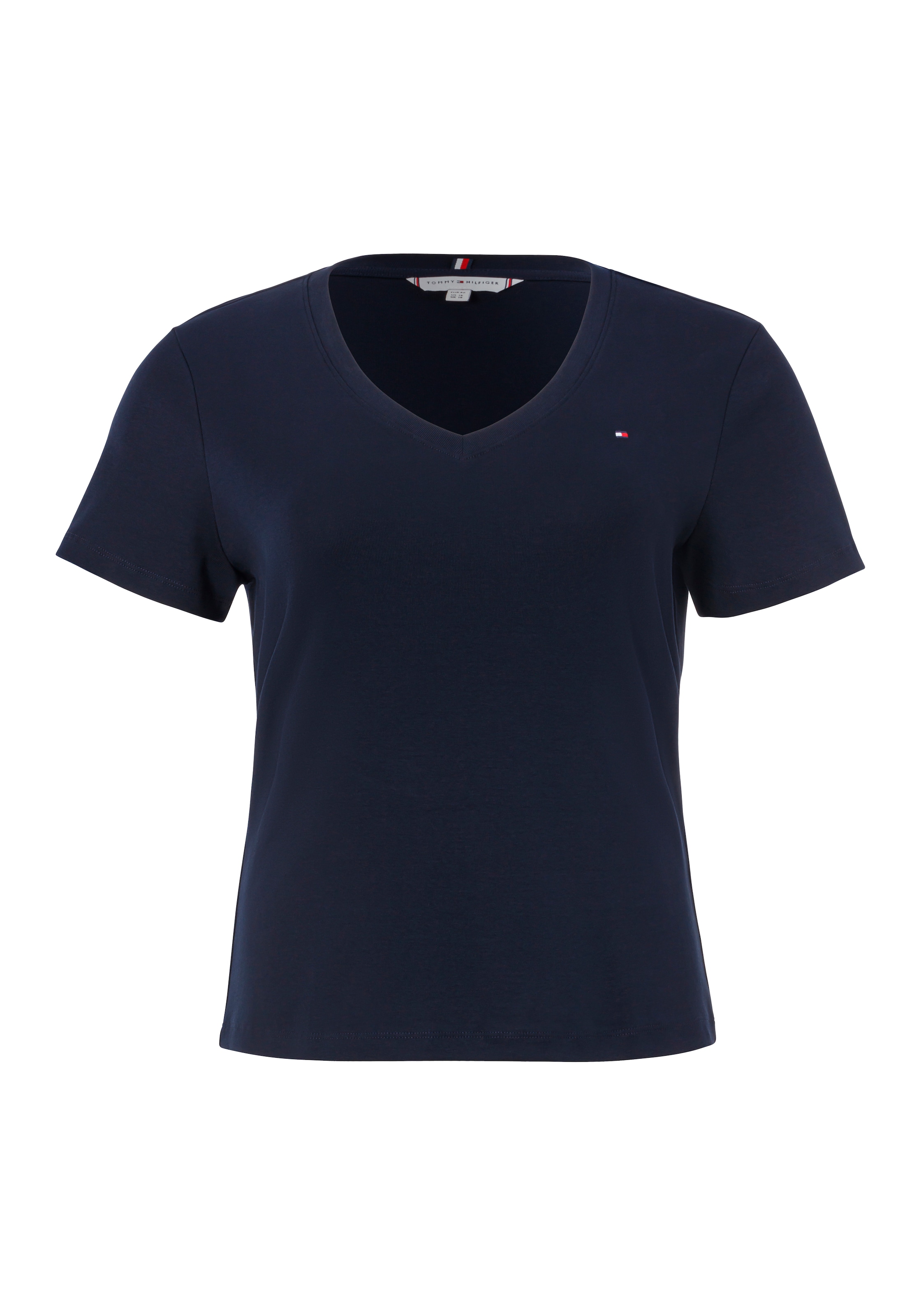 Tommy Hilfiger Curve V-Shirt "CRV SLIM CODY V-NK SS", in Großen Größen, Streifenmuster, V-Ausschnitt, Logostickerei