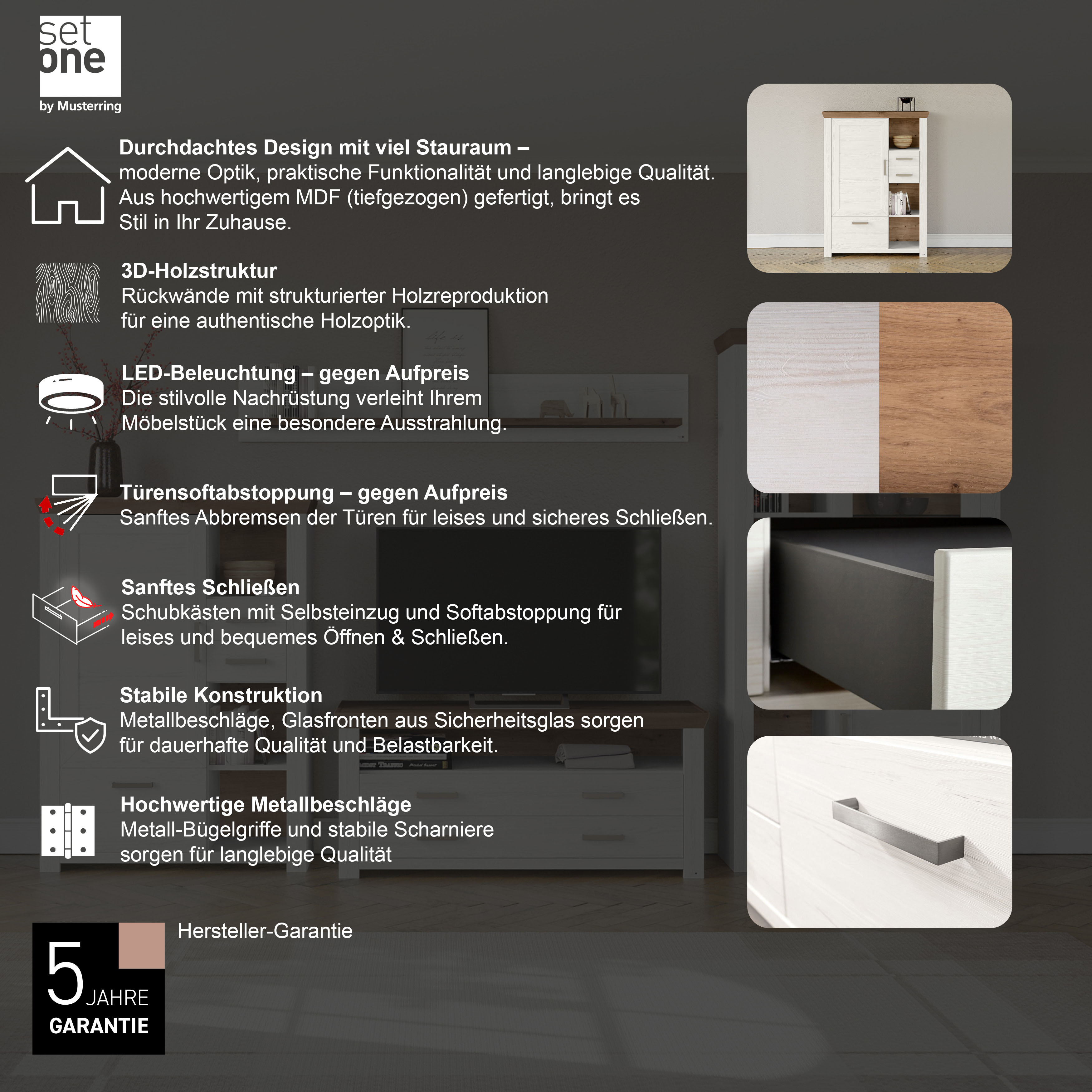 Thumbnail - set one by Musterring Highboard "York" Typ 25 und 26, in 3 Farbvarianten, Beleuchtung optional, Breite 105 cm