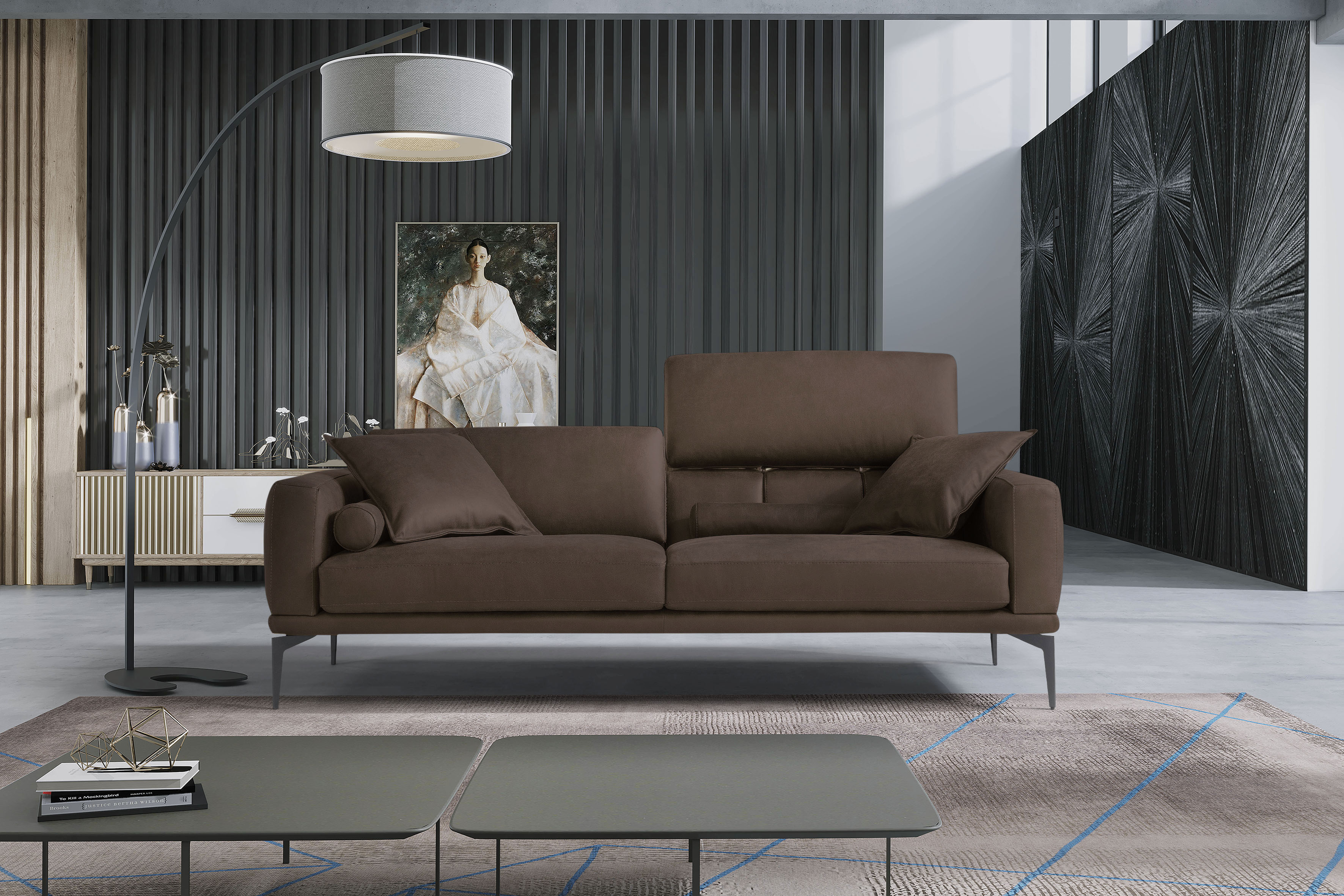 Egoitaliano 2,5-Sitzer "Masu, Designsofa mit erstklassigem Sitzkomfort, Breite 218cm" inkl. 2 Kissenrollen, Rückenelemente manuell verstellbar, Metallfüße