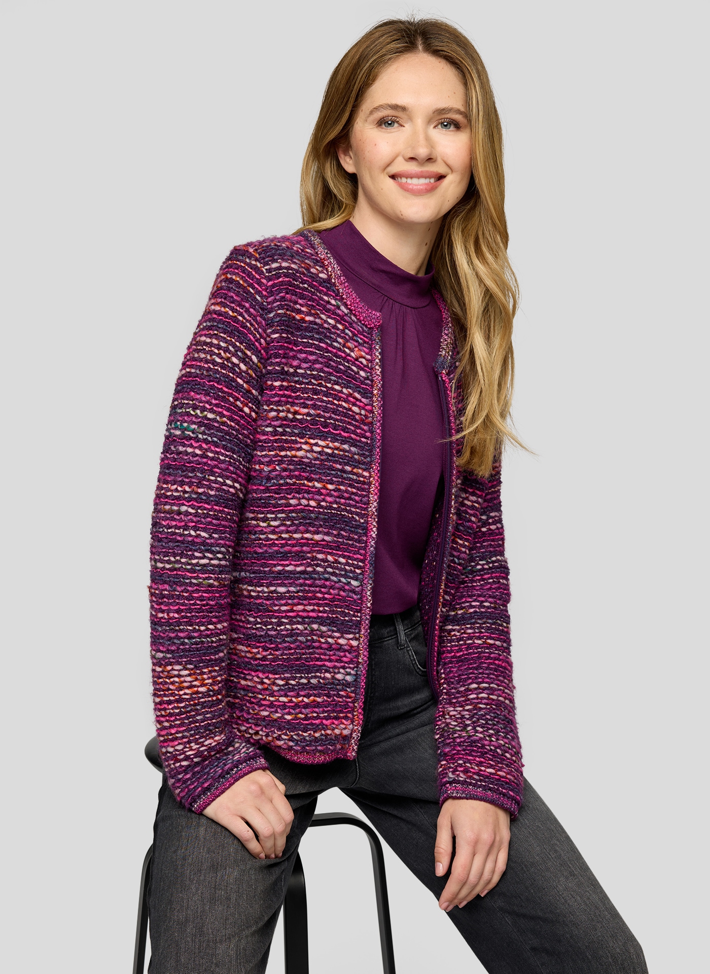 Rabe Cardigan Strickjacke / melierte-bunte Optik / mit Reißverschluss