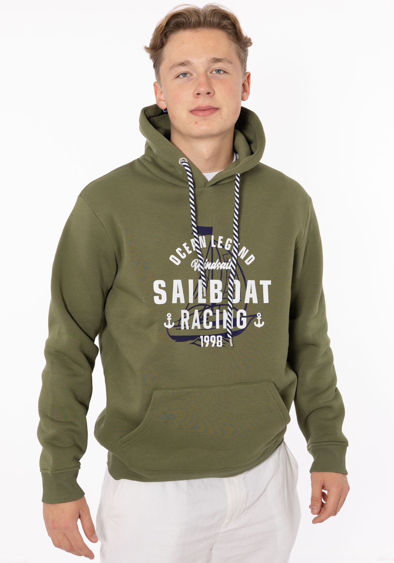 Zwillingsherz Hoodie ""Sailboat Racing" Herren", mit Fronttaschen und Kordel