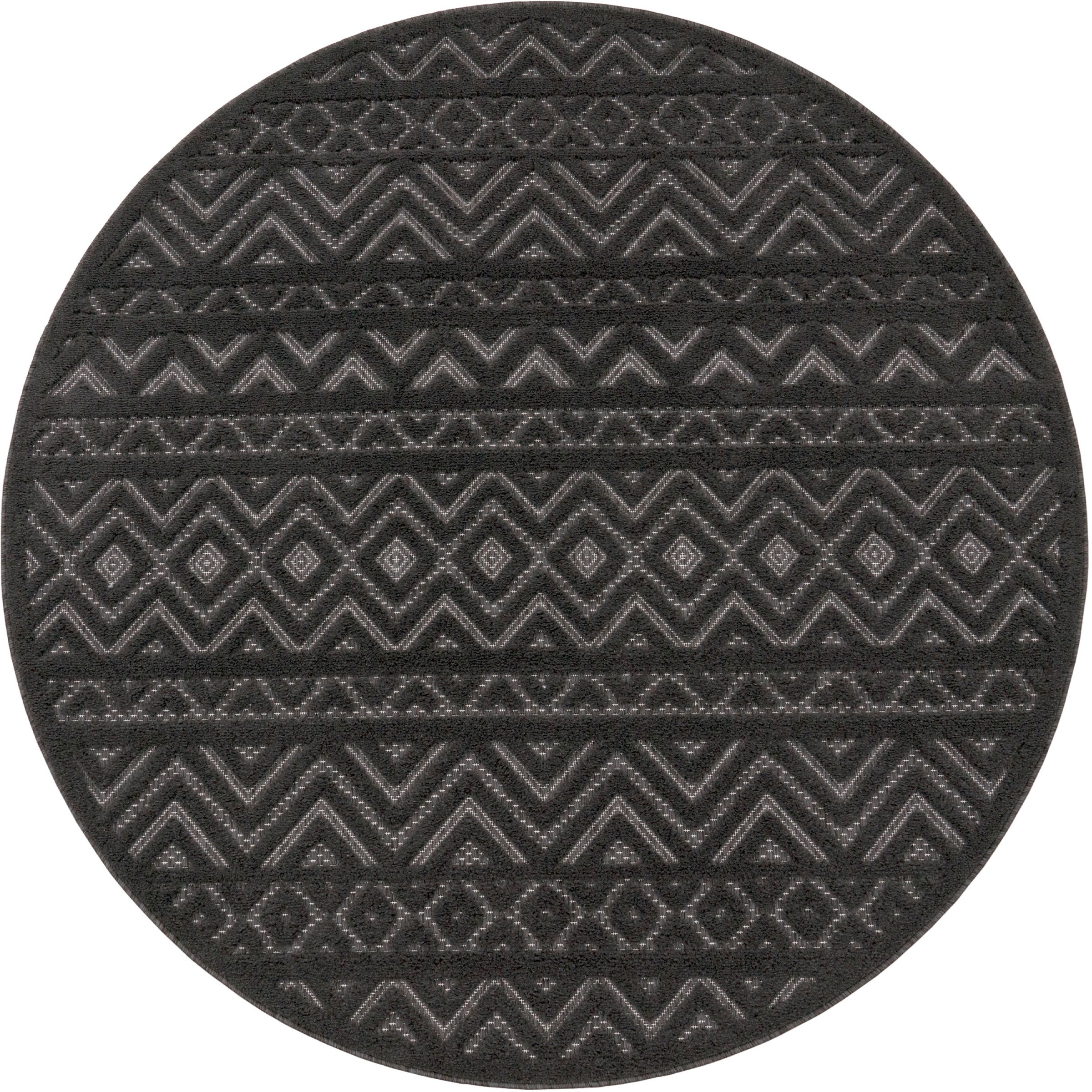 Paco Home "Livorno 673" rund 14 mm Höhe Uni-Farben, Scandi, Rauten Muster, Hoch-Tief Effekt, Outdoor geeignet