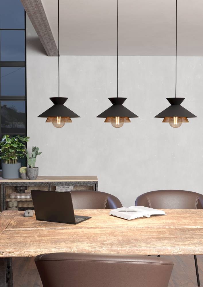 EGLO Hängeleuchte »GRIZEDALE«, 3 flammig, Leuchtmittel E27 | ohne Leuchtmittel, Pendelleuchte, Esszimmerlampe, Japandi-Design aus Metall in Schwarz
