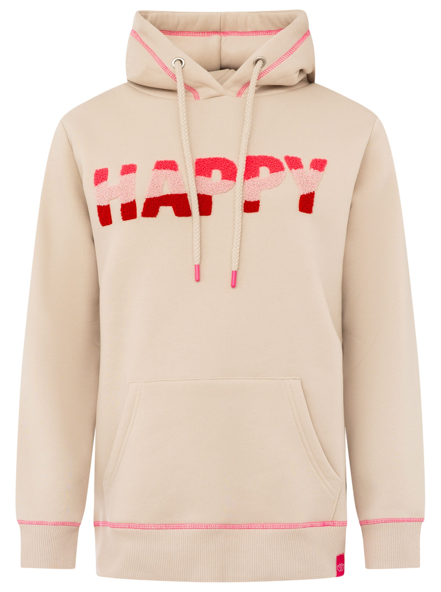 Zwillingsherz Hoodie »"HAPPY"«, bunter Schriftzug aus Frottee, Kapuze mit Kordel, Kängurutasche
