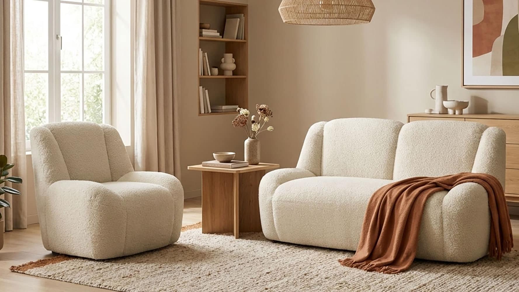 DOMO collection Polstergarnitur "Ryos, Sessel und 2-Sitzer, organische Form" Set, 2 tlg. skulpturale Opik, cozy chic