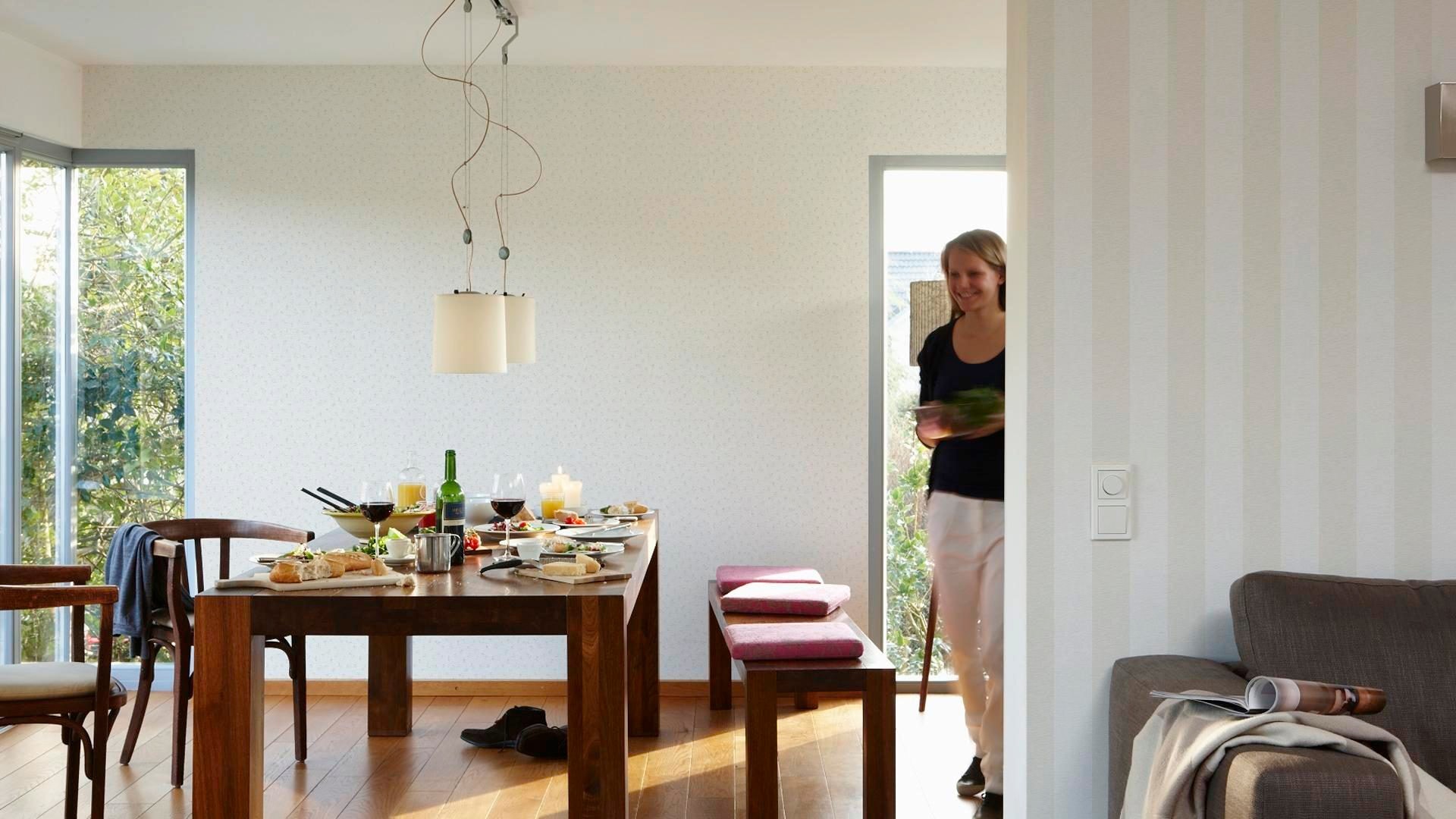 A.S. Création Vliestapete »Landhaustapete mit Streifen«, matt-gemustert-neutral, Babyblau Tapeten Wohnzimmer Schlafzimmer Küche modern Flur Design Büro