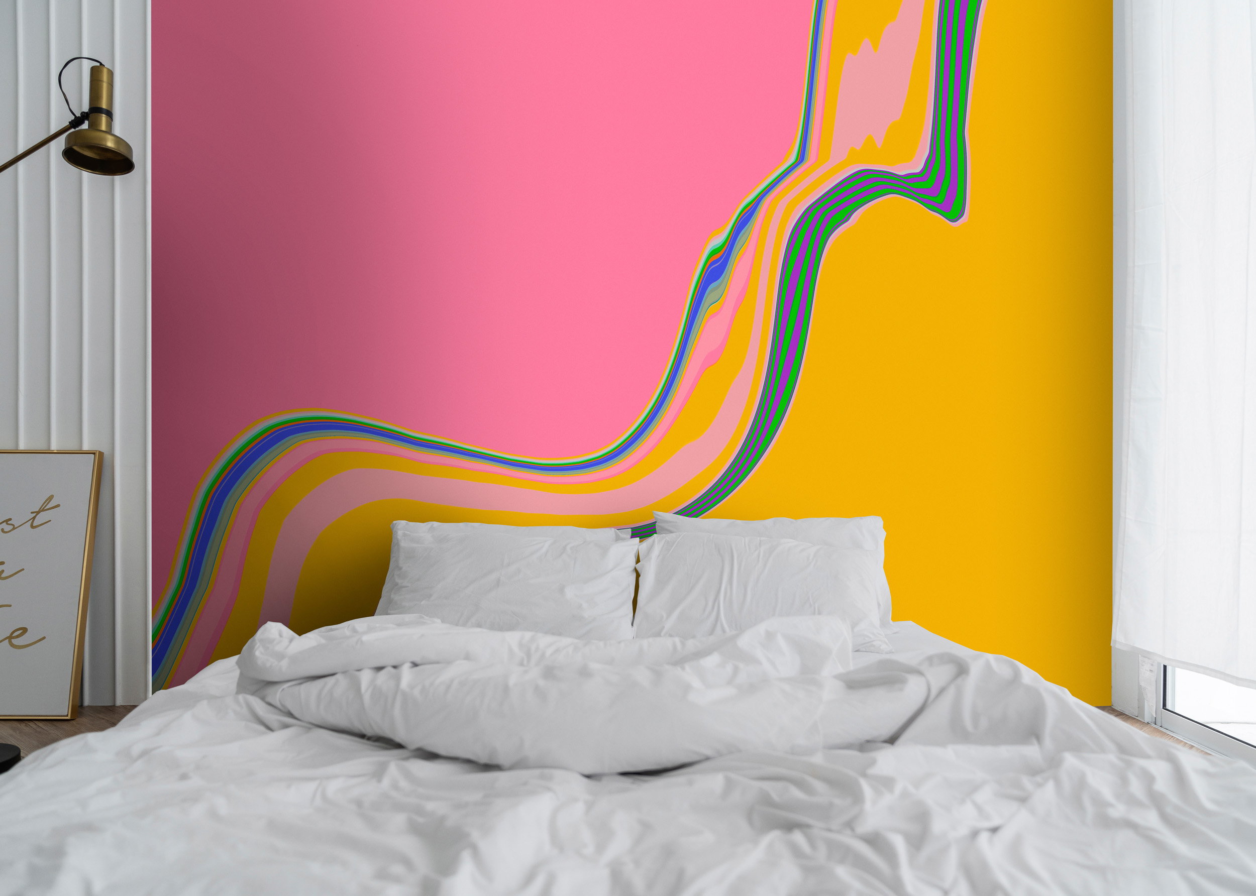 living walls Vliestapete "Fototapete Abstrakt Pink Gelb Bunt Modern Pop-Art" matt glatt