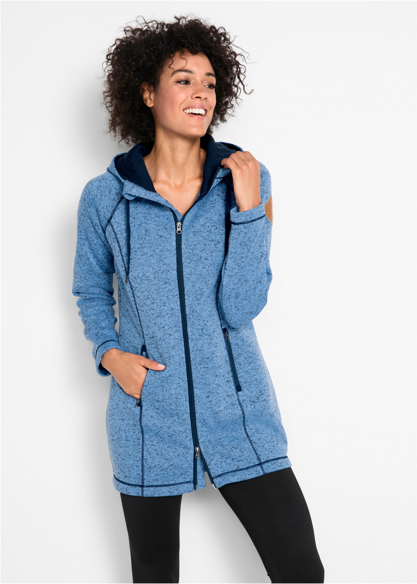bonprix Strickfleecejacke mit Kapuze mit Kapuze mit Kordelzug, Reißverschlusstaschen
