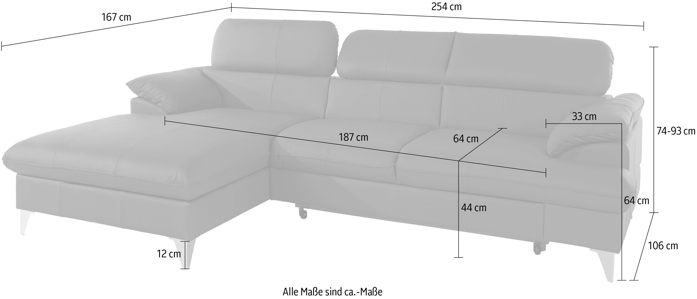 COTTA Polstergarnitur »Caluso«, (2 tlg.), Set: bestehend aus Ecksofa, Hocker, Ecksofa inkl. Kopfteilverstellung