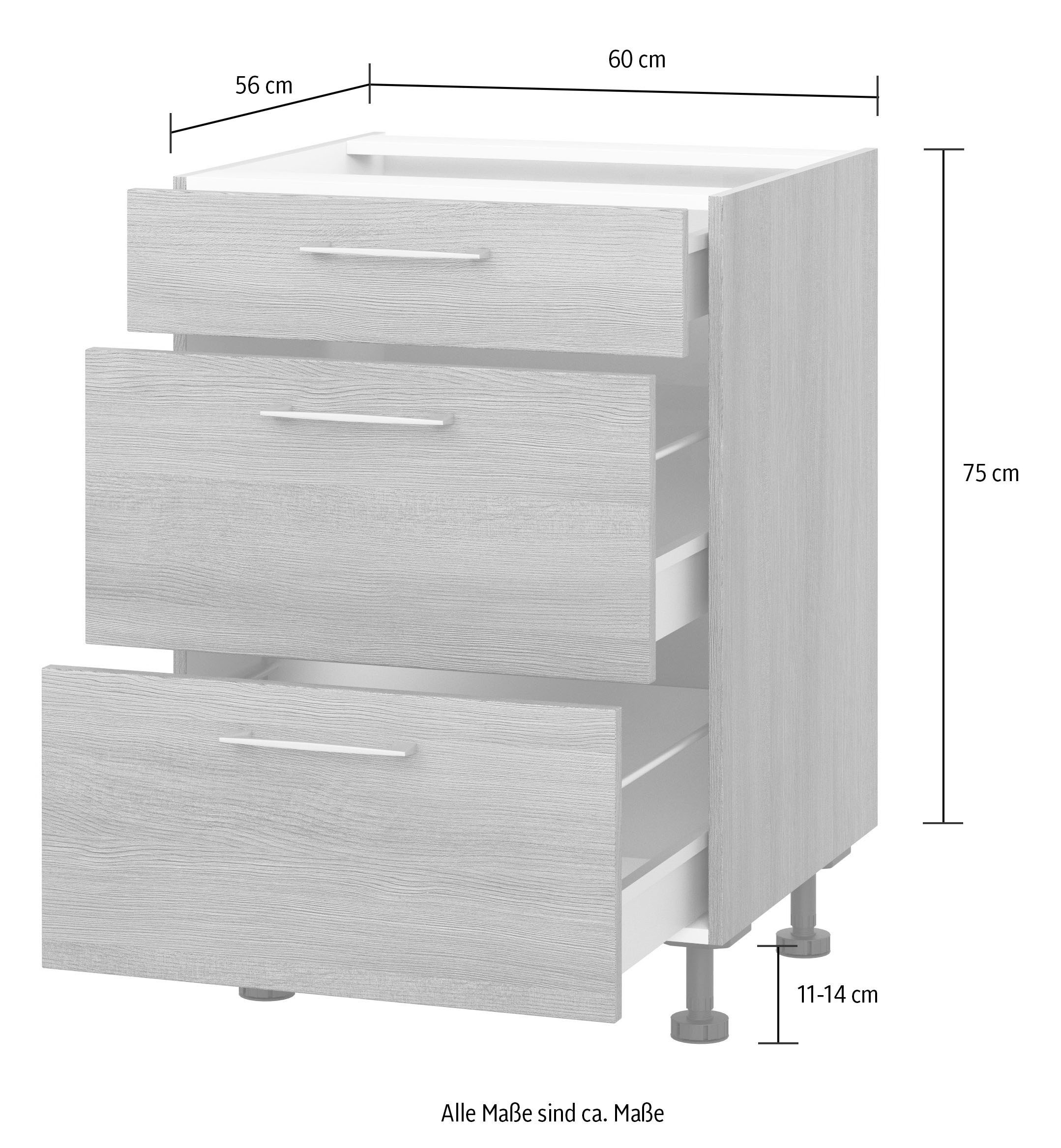 KOCHSTATION Kochfeldumbauschrank »KS-Trea U2AS60-H«, mit drei Schubkästen, Breite 60 cm, Höhe 75 cm