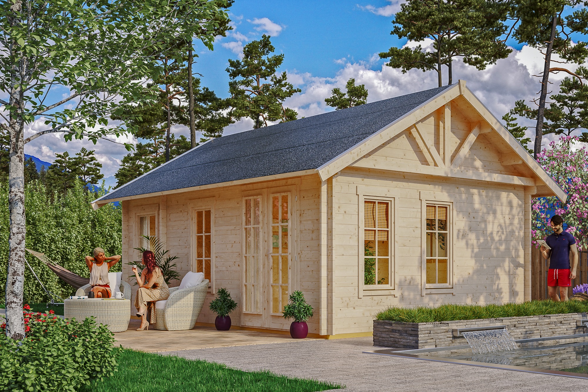 Skan Holz-Gartenhaus Bern 2 mit Dachlattung B x T 420 cm x 560 cm günstig online kaufen
