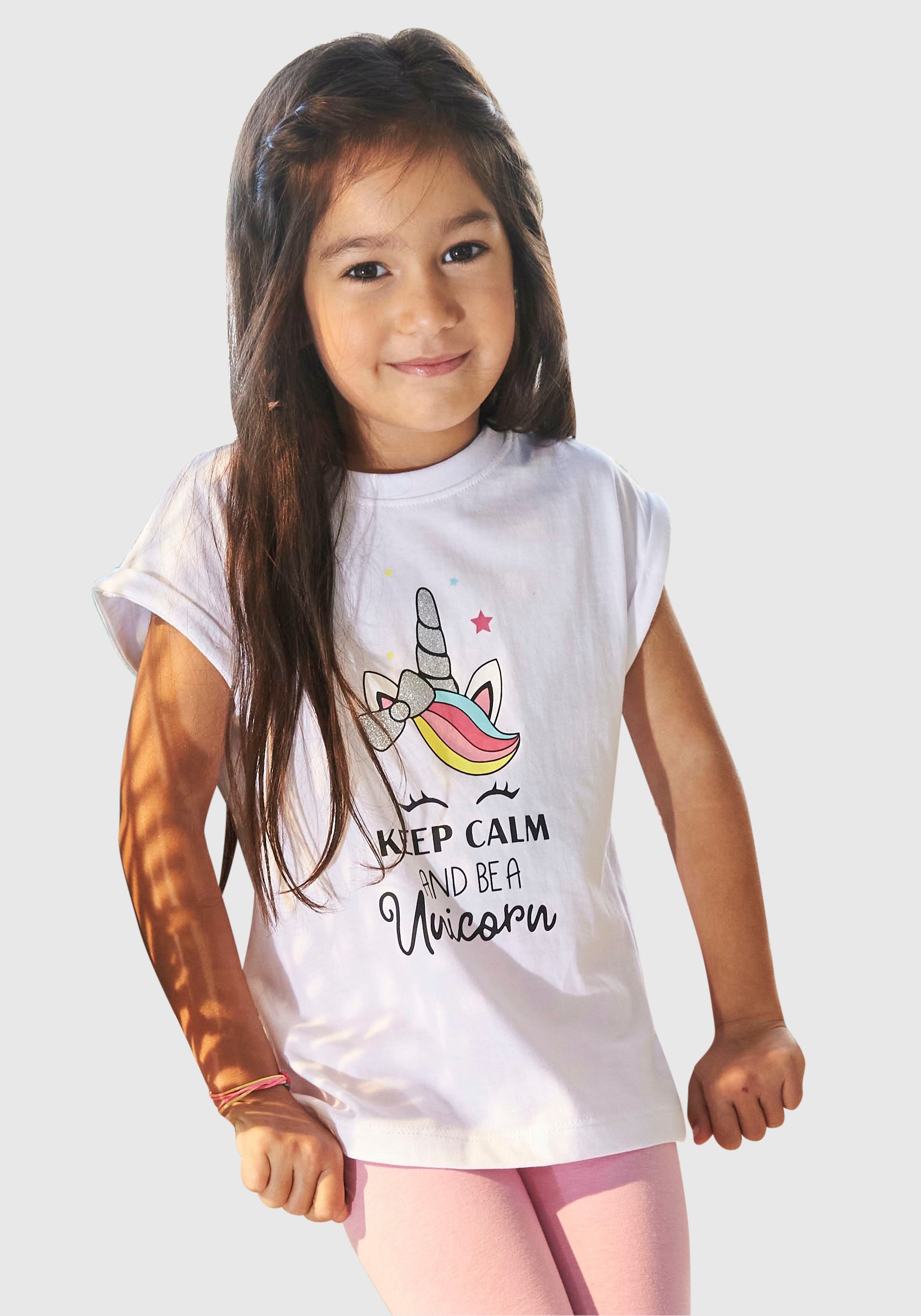 KIDSWORLD T-Shirt »keep calm bestellen mit | Einhornmotiv unicorn«, niedlichem and a be BAUR