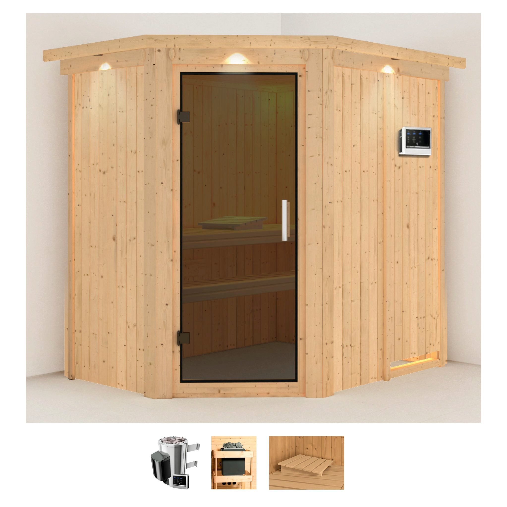 Karibu Sauna "Swantje", 3,6-kW-Bio-Plug & Play Ofen mit externer Steuerung