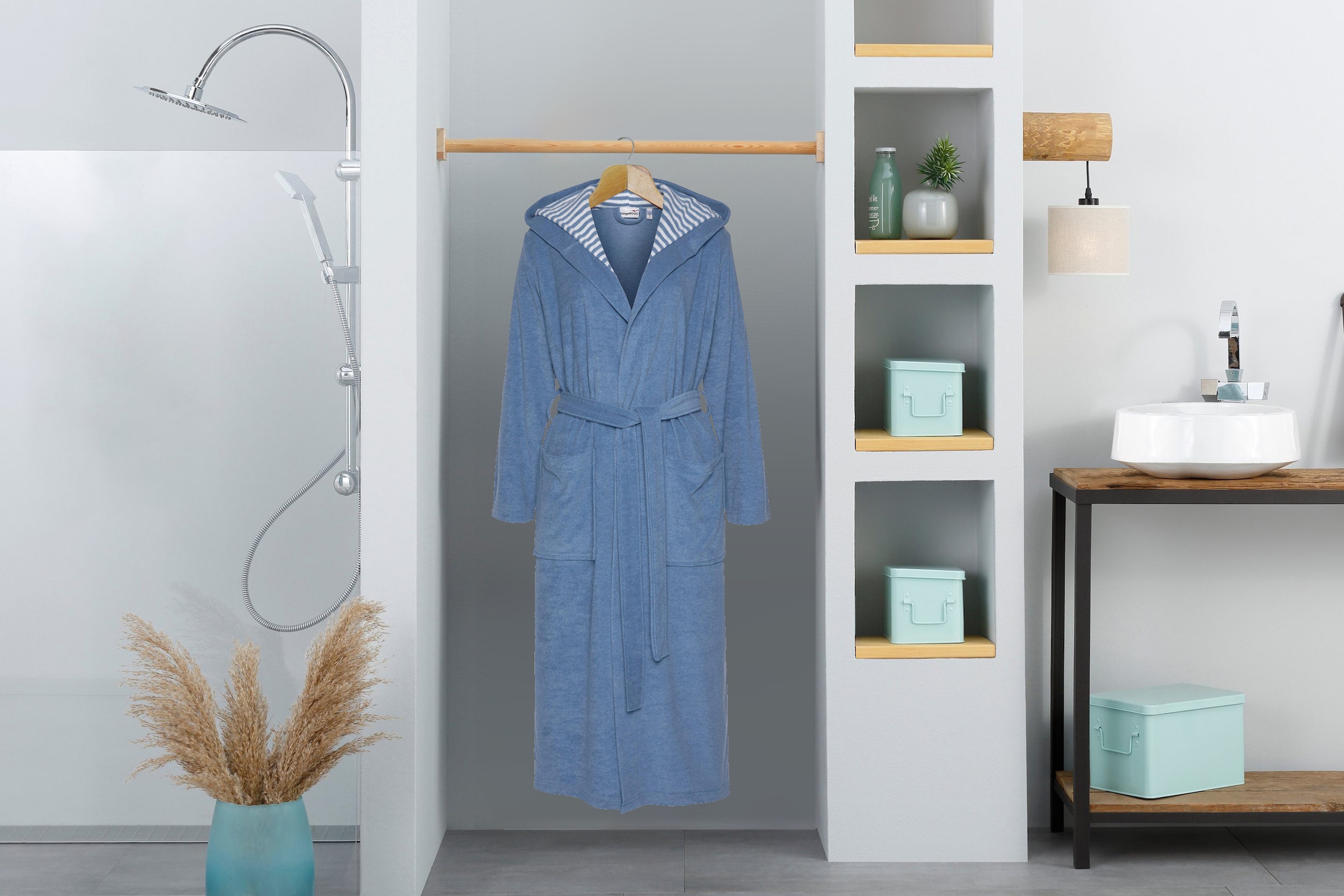 KangaROOS Damenbademantel »Dalia, ideal für Sauna & Spa, Standardlänge & Überlänge«, (1 St.), Uni-Farben mit Streifen, mit Taschen, XS-3XL, auch in extra lang