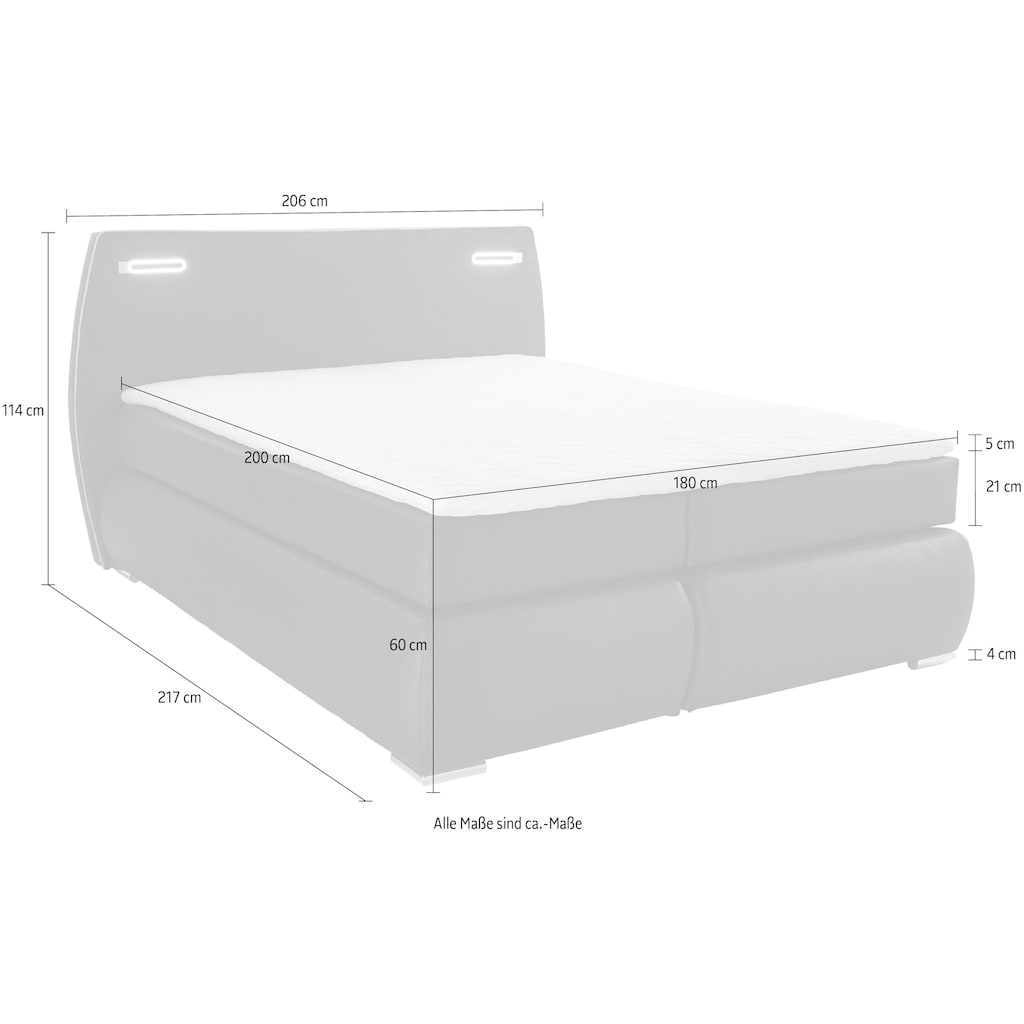 INOSIGN Boxspringbett »Black & White«, incl. LED Beleuchtung, 3 Härtegrade