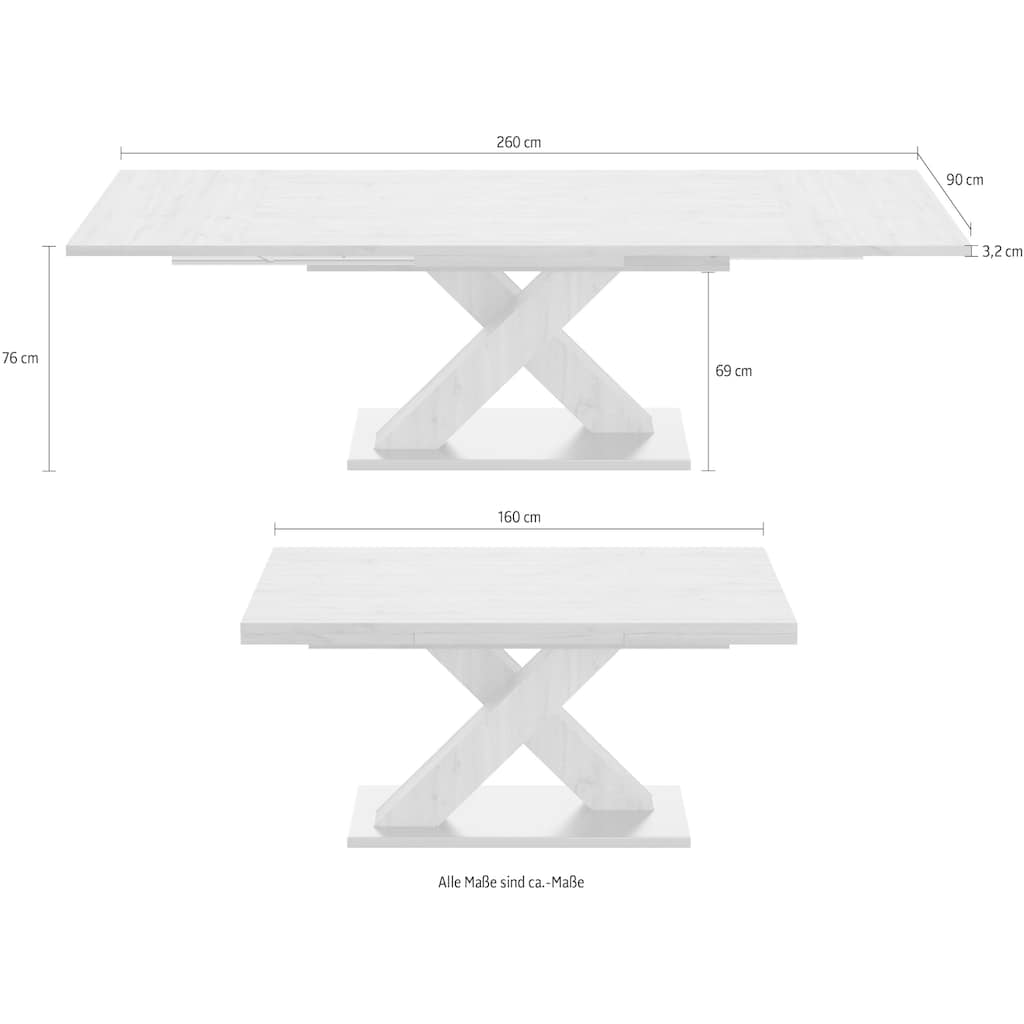 Mäusbacher Esstisch »Komfort C«, mit X-Gestell in asteichefarben und mit Auszug, Breite 160-260 cm