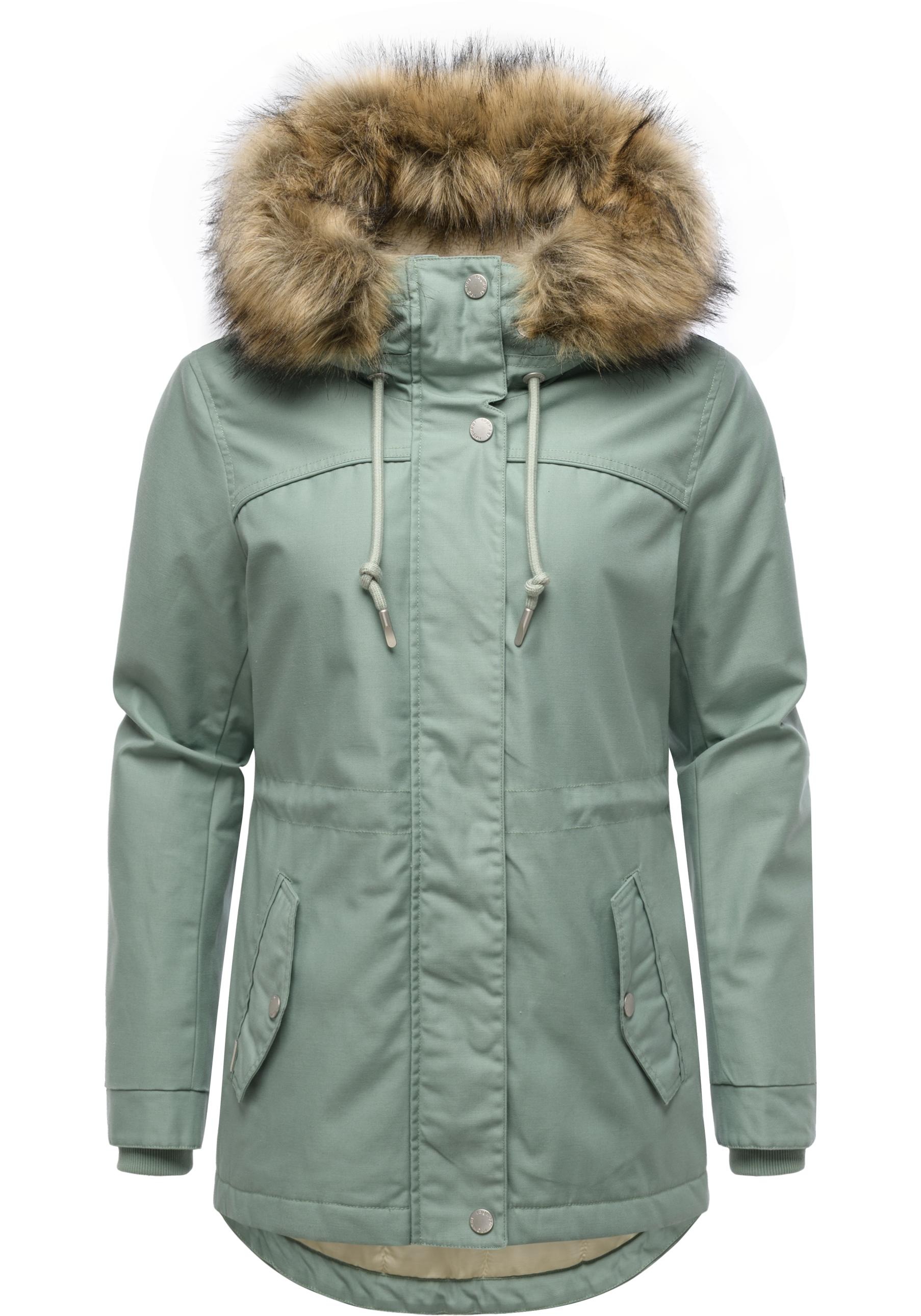 Winterjacke RAGWEAR "Tawny Short YOUMODO", Damen, Gr. XL (42), graugrün, Außenmaterial: 65% Polyester, 35% Baumwolle; Innenfutter: 100% Polyester; Wattierung: 100% Polyester, tailliert hüftbedeckend, mit Knopf Rippstrickbündchen, Jacken Winterjacke, Warme
