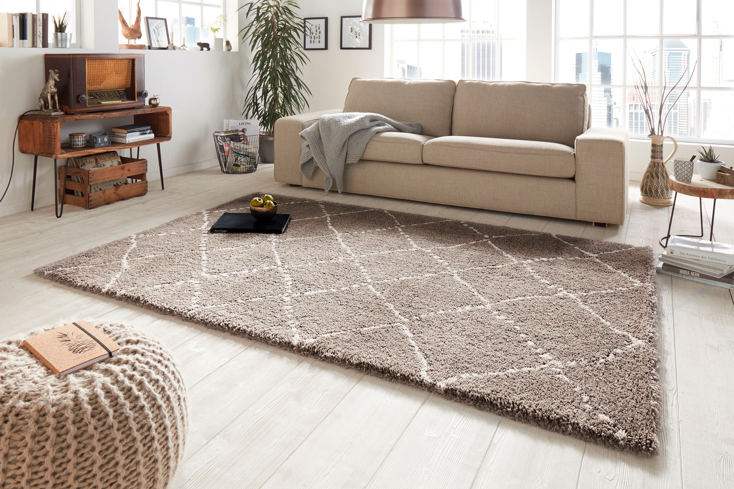 HANSE Home Hochflor-Teppich BAUR Flur »Hash«, Raute, Shaggy, rechteckig, Wohnzimmer, Weich, Flokati, Modern, Schlafzimmer, 