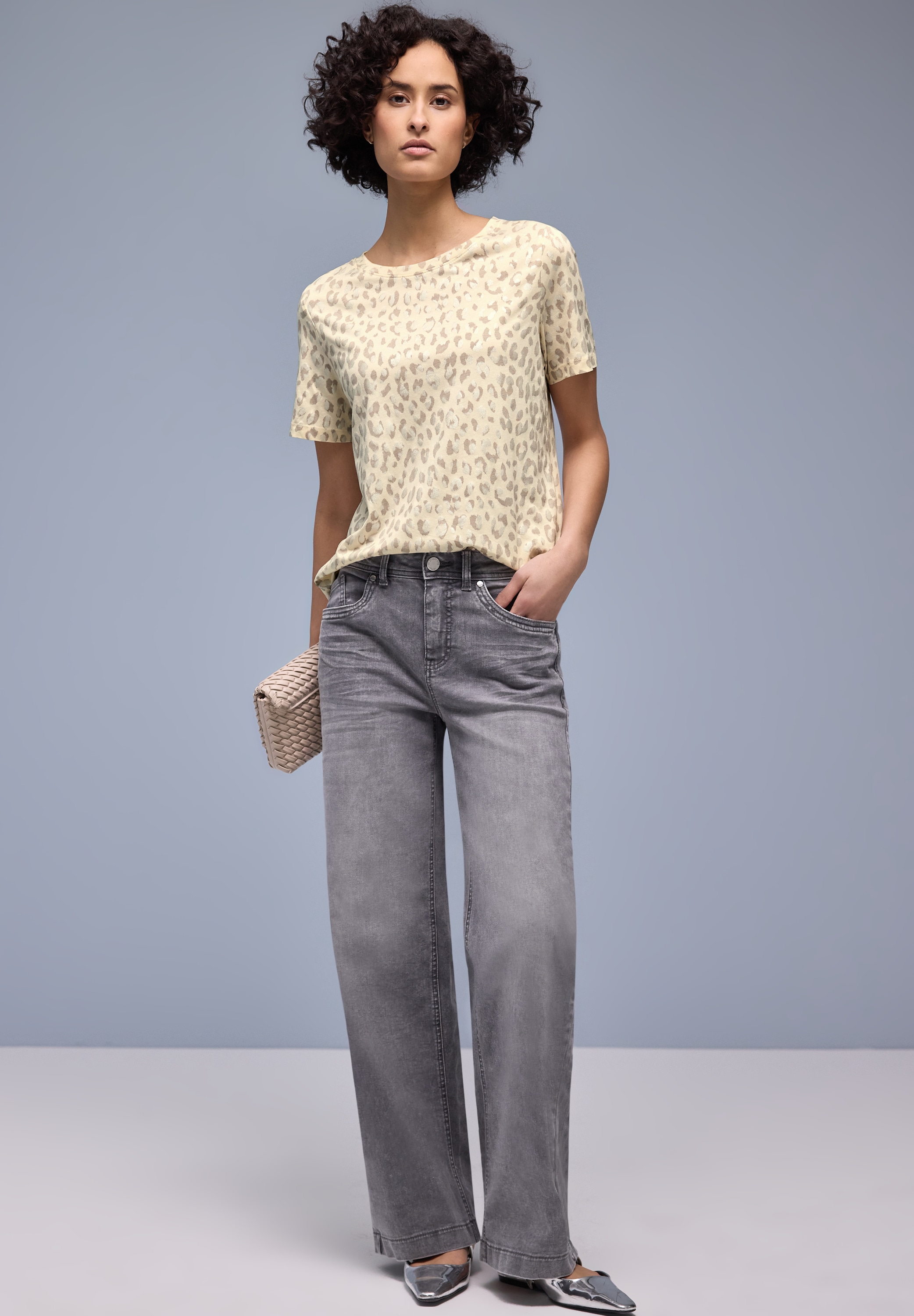 STREET ONE Kurzarmshirt Leo-Shirt mit Foliendetails