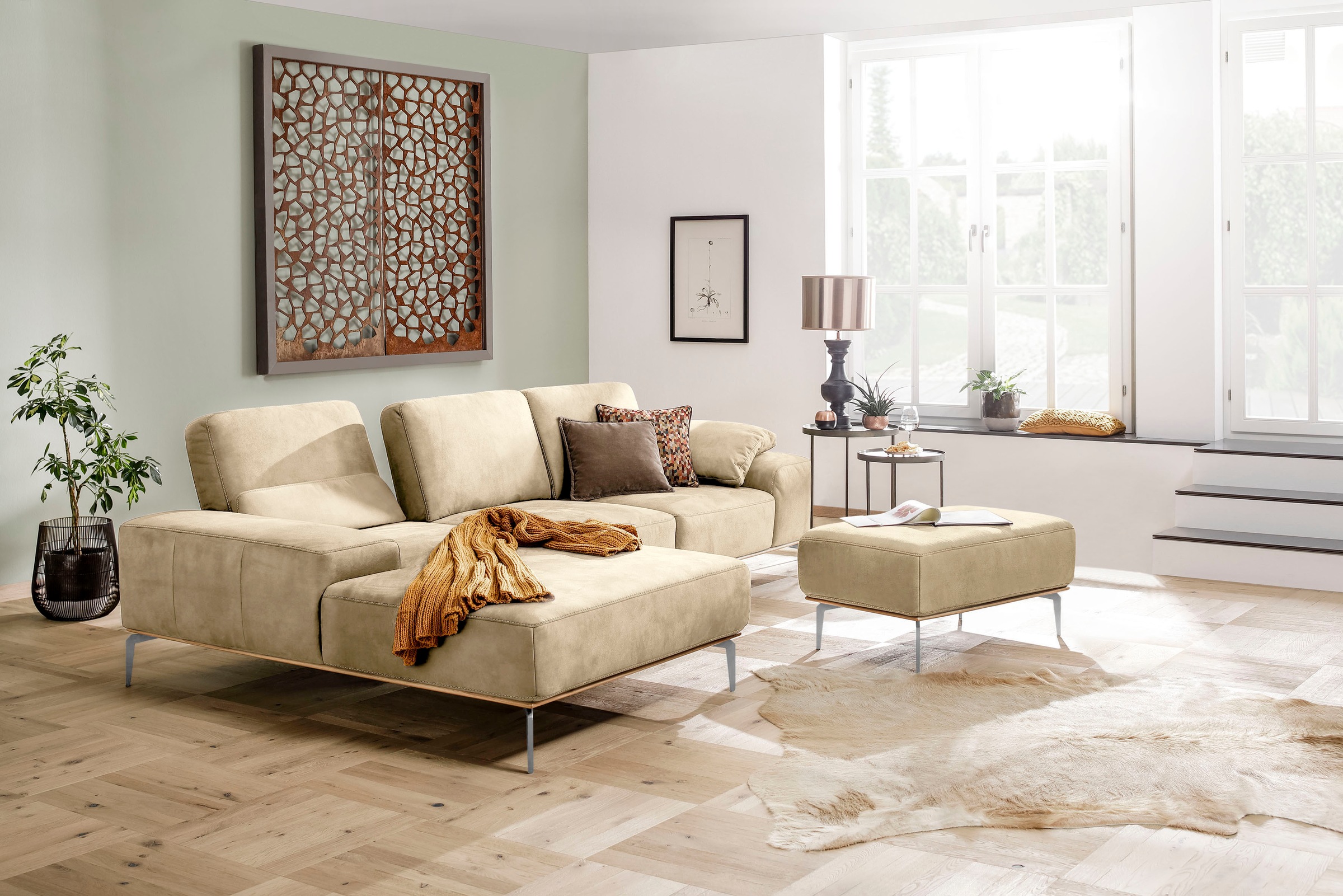 W.SCHILLIG Polsterhocker »run«, mit elegantem Holzsockel, Füße in Chrom glänzend, Breite 75 cm