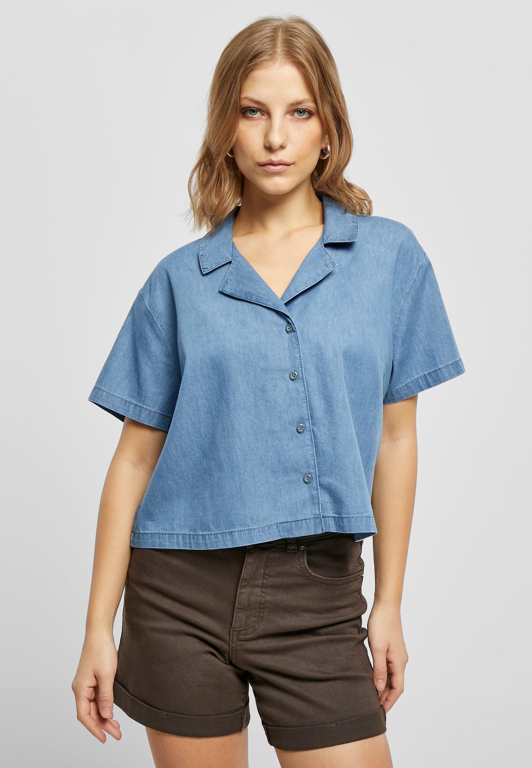 URBAN CLASSICS Klassische Bluse »Urban Classics Damen Ladies Light Denim Resort Shirt«