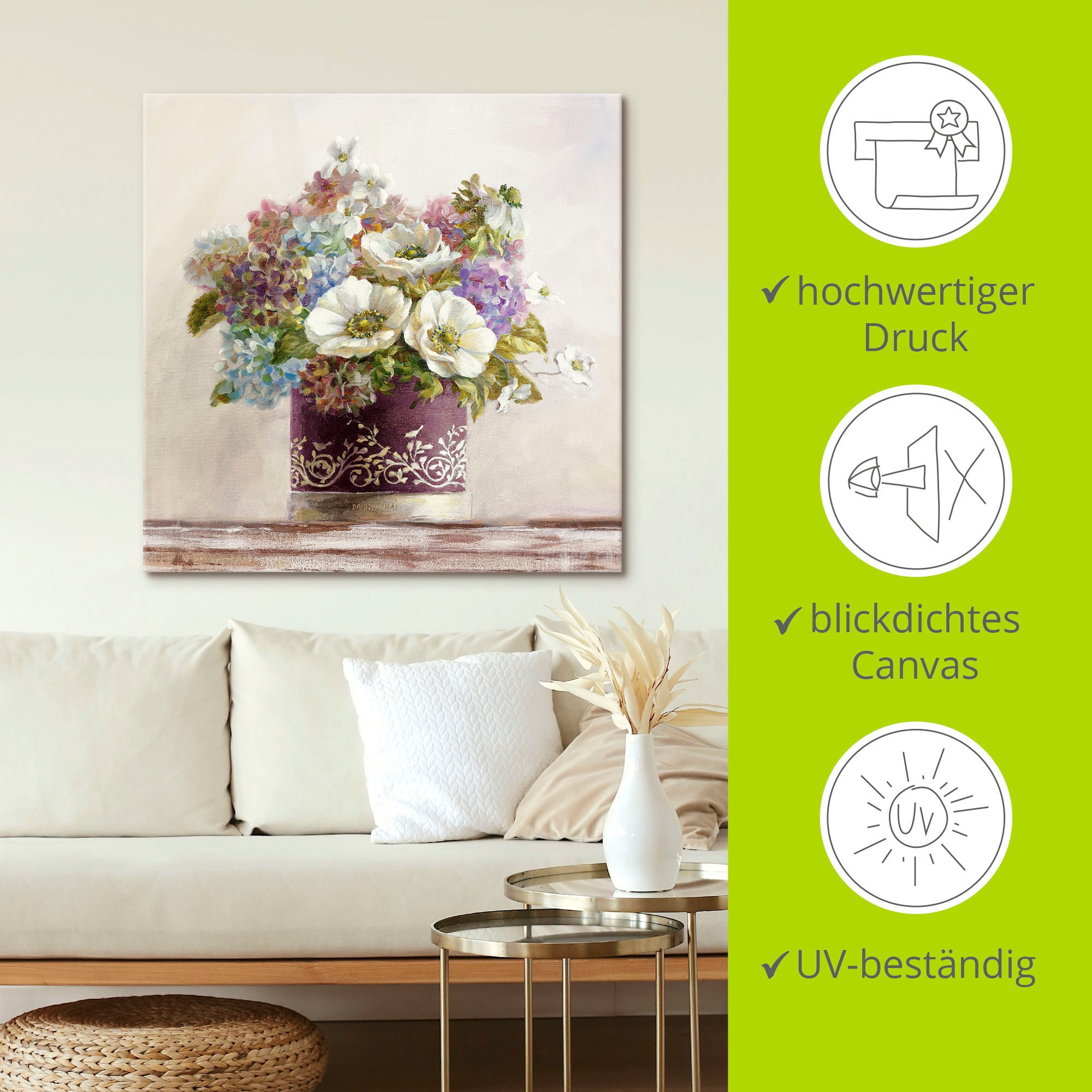 Artland Wandbild »Anemonen in Auberginer Hutschachtel«, Blumen, (1 St.), als Leinwandbild, Poster, Wandaufkleber in verschied. Größen