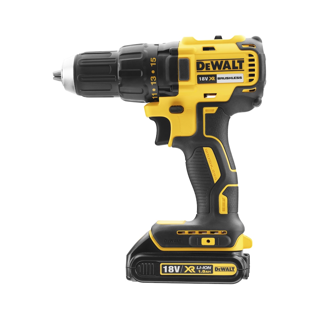 DeWalt Akku-Bohrschrauber »DCD777S2T-QW Akku-Bohrschrauber (bürstenlos) 350 Watt, 18V, T STAK-Box«, max. Bohrleistung 30/13mm, inkl. 2x1,5Ah Akkus und Schnellladegerät