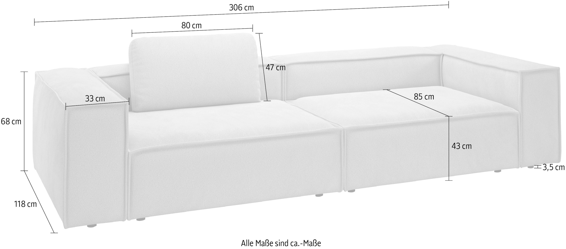 Places of Style 3-Sitzer »Watertown moderner 3-Sitzer«, extra breites Sofa mit in eleganten Bezügen & großzügiger Sitzfläche