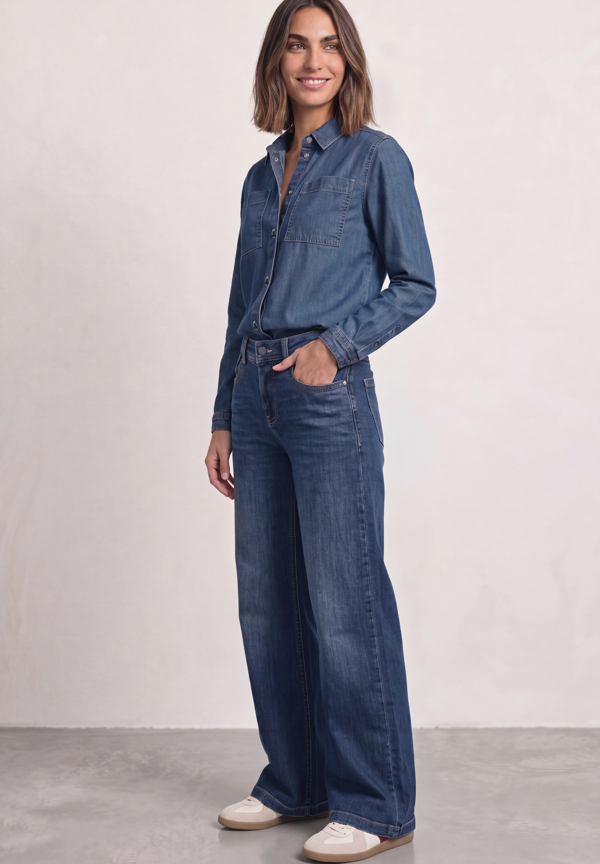 STREET ONE Langarmbluse in Denim-Optik