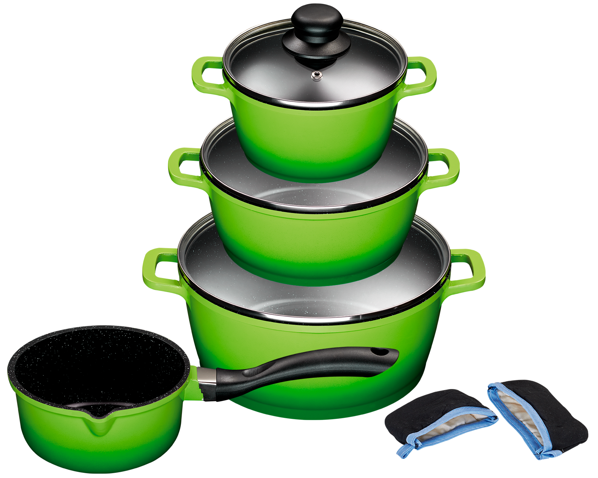 Thumbnail - KING Topf-Set ""ALUGUSS" Aluminiumguss, Induktion, Antihaftbeschichtung" Set, 3 Töpfe, 1 Stieltopf, 3 Glasdeckel, 43 Stk...