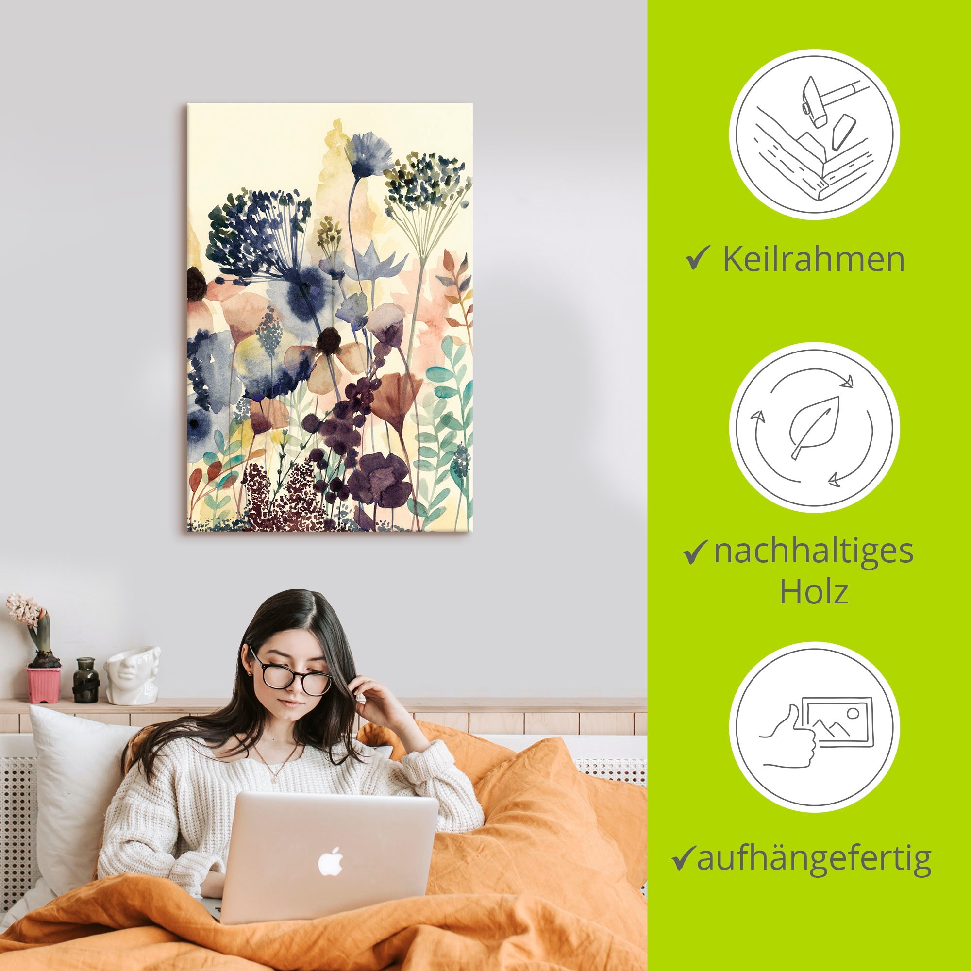 Artland Wandbild »Sonnengetrocknete Blüten II«, Blumenwiese, (1 St.), als Leinwandbild, Poster in verschied. Größen