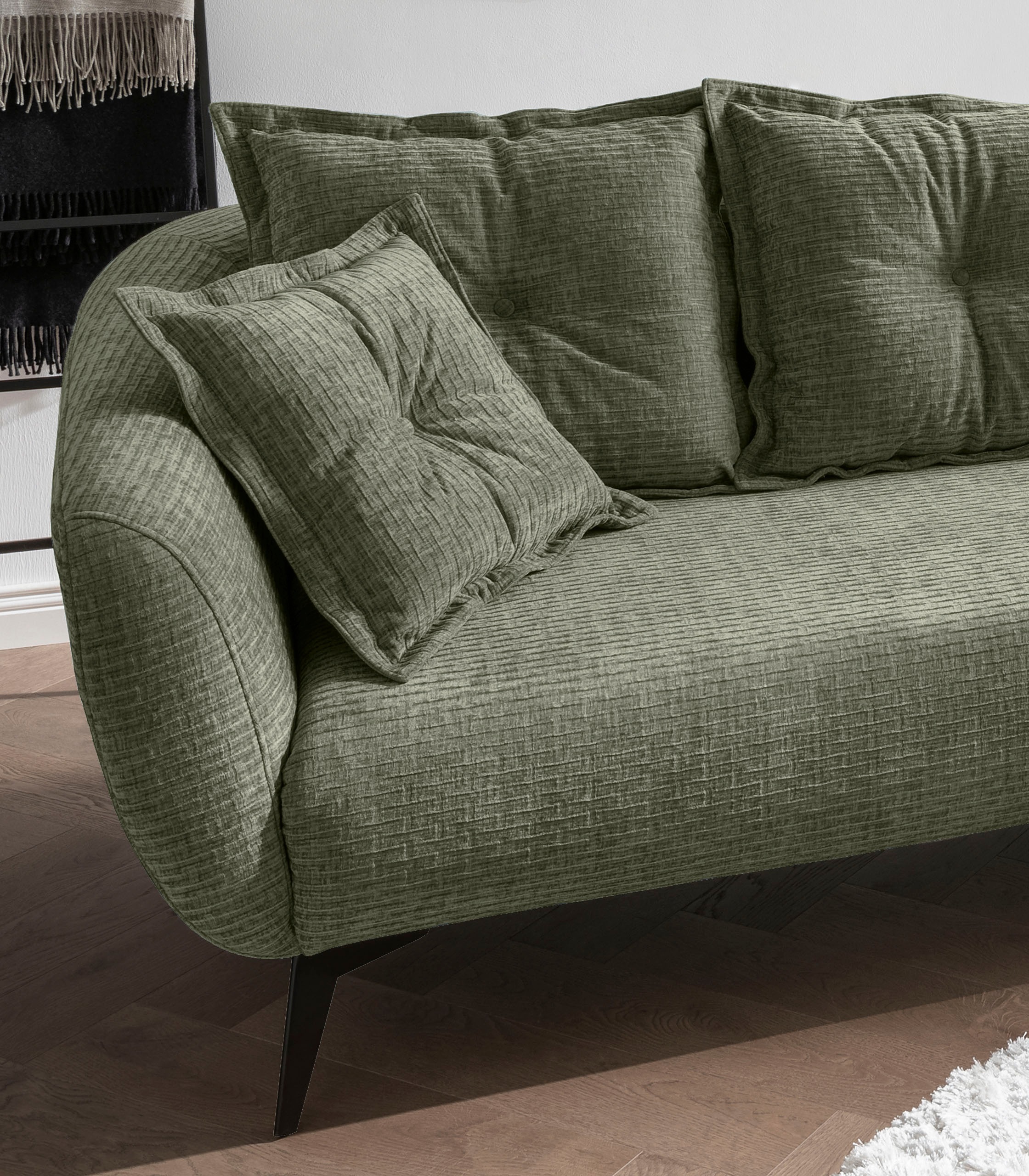 Home affaire Ecksofa »Baggio Stellmaße 277/162 cm, modern & elegant, hoher Fuß« L-Form, schwarze Metallfüße