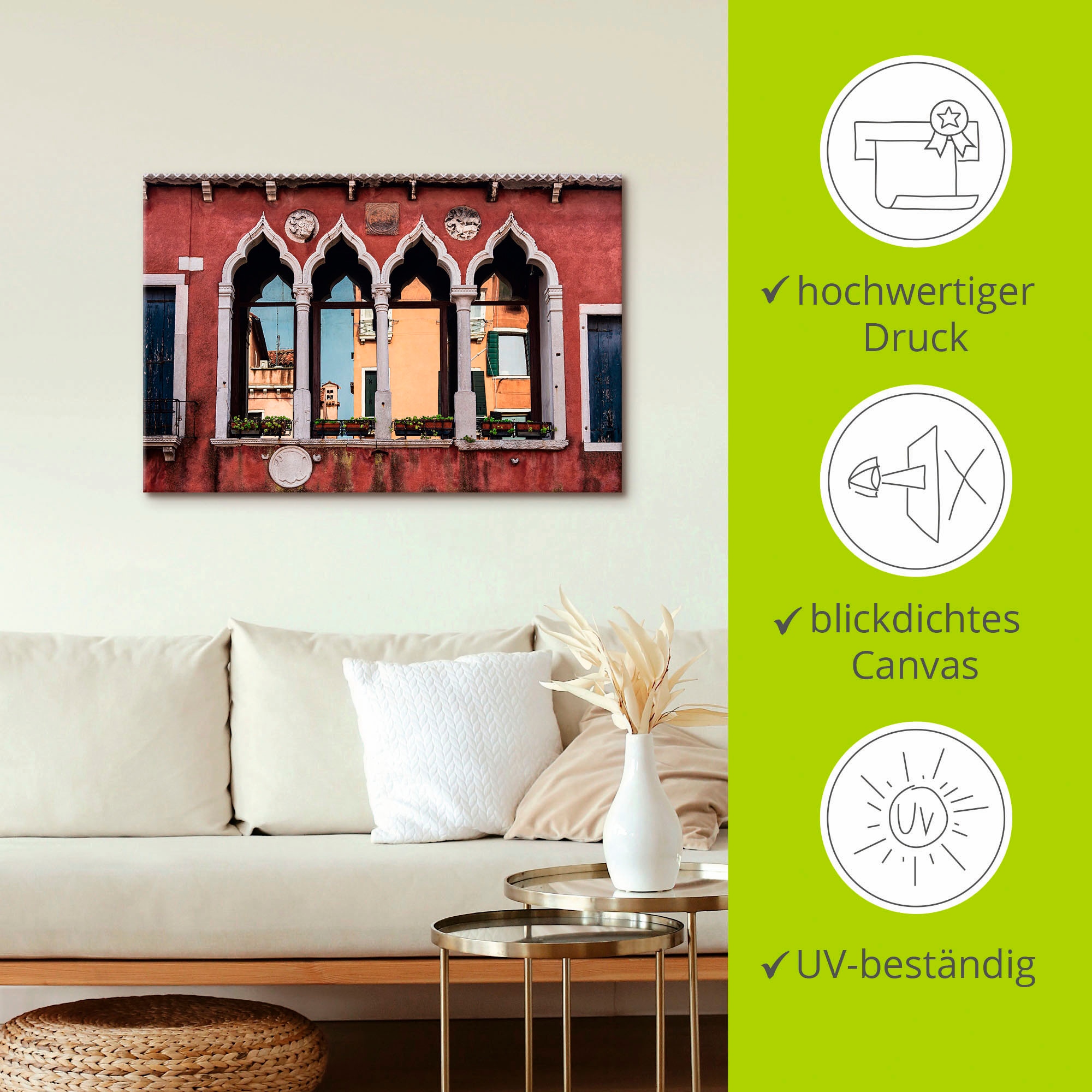 Artland Wandbild »Historische Gebäude Altstadt von Venedig«, Fenster & Türen, (1 St.), als Leinwandbild, Poster, Wandaufkleber in verschied. Größen