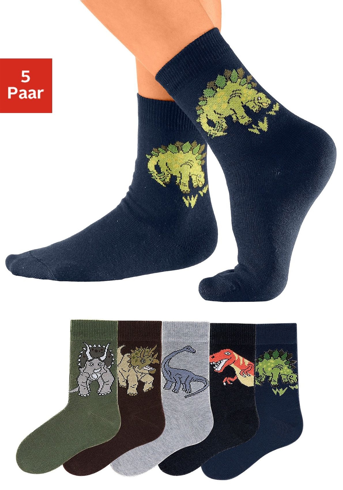 H.I.S Socken Packung, 5 Paar tlg. mit Dinosauriermotiven günstig online kaufen