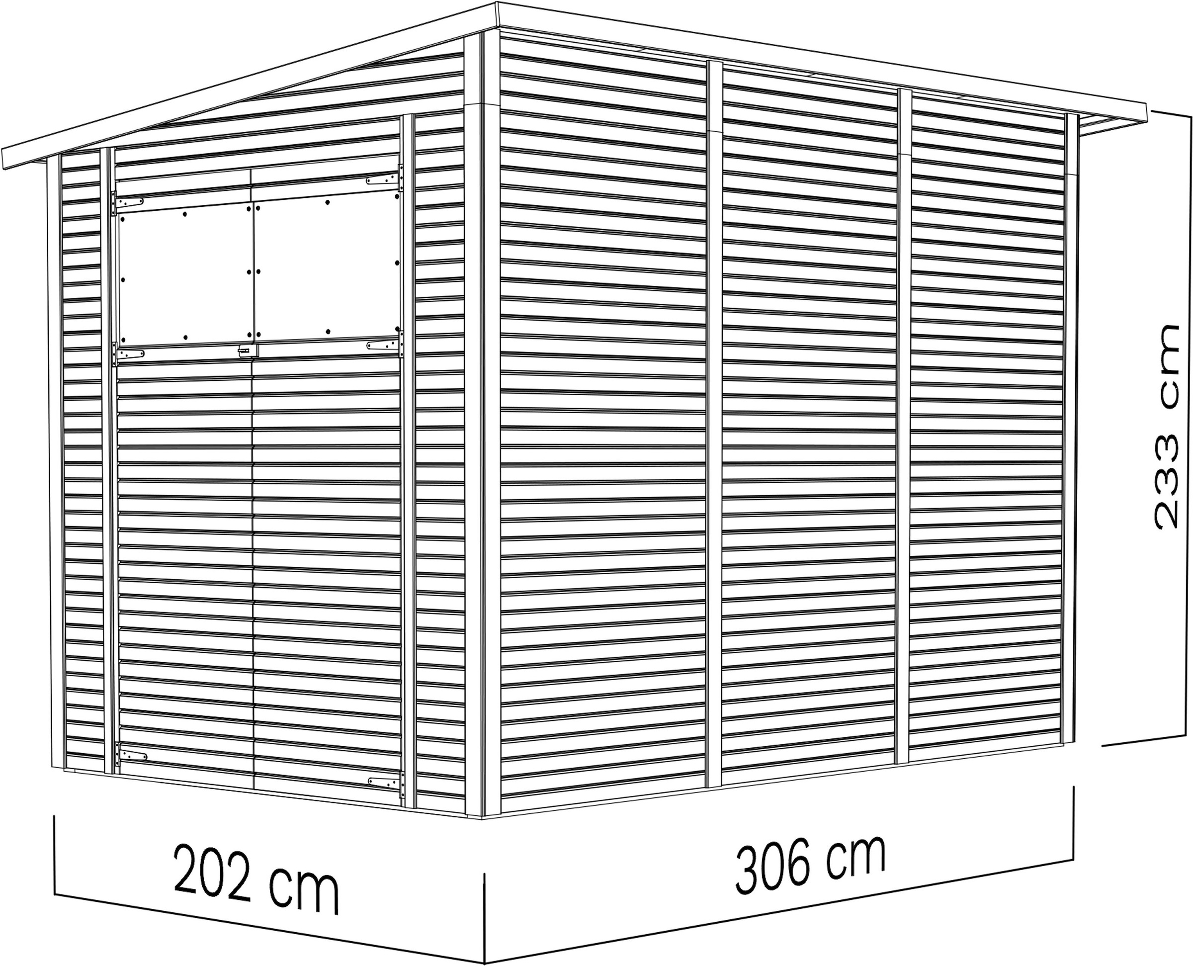 BERTILO Gartenhaus »Pent Modern 4, in verschiedenen Farben«, mit hohen Seitenwänden und einer 1,88 m hohen Doppeltür