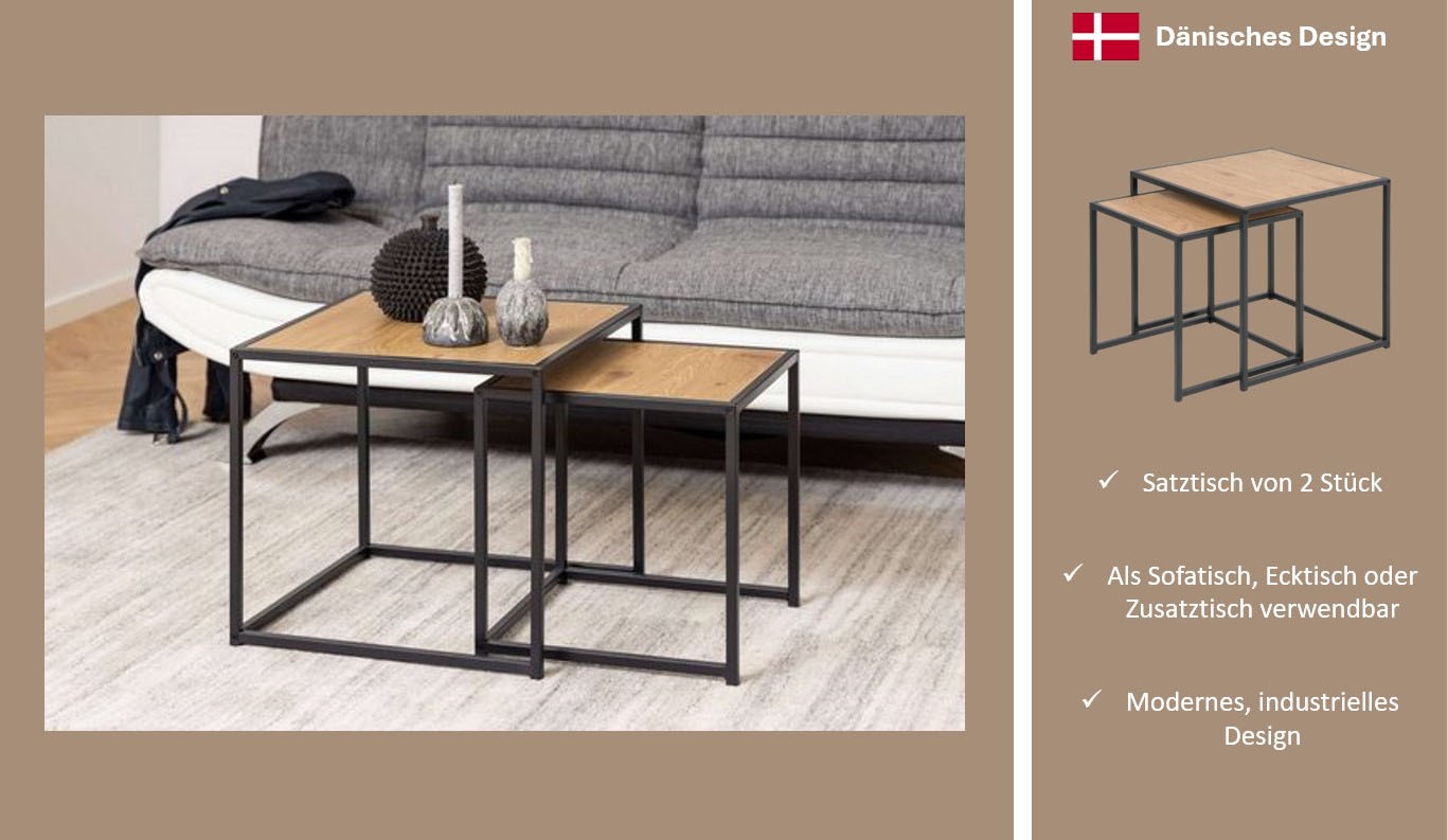 ACTONA GROUP Couchtisch »Seaford, TOPSELLER!«, (Beistelltisch, Sofatisch), Couchtisch-Set, Wildeiche-Optik, Gestell aus Stahl, Satz mit 2 Teilen