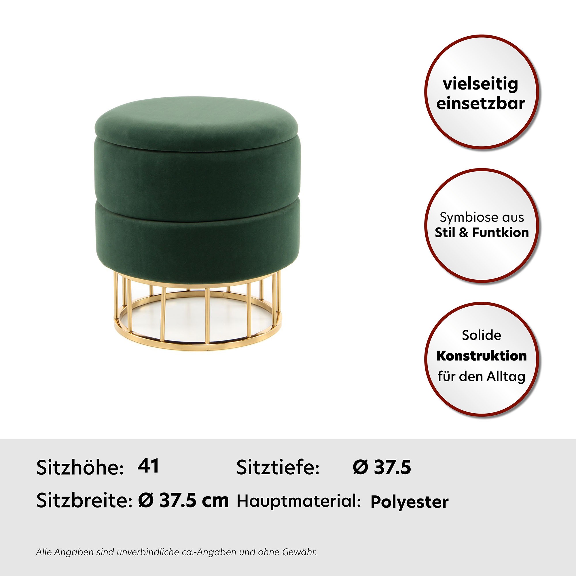Kayoom Stauraumhocker »Hocker Zero 525, Sitzhocker mit Komfort,runde, moderne Form«, (1 St.), glamourös, elegant, mit Stauraum, Bezug aus samtweichem Stoff