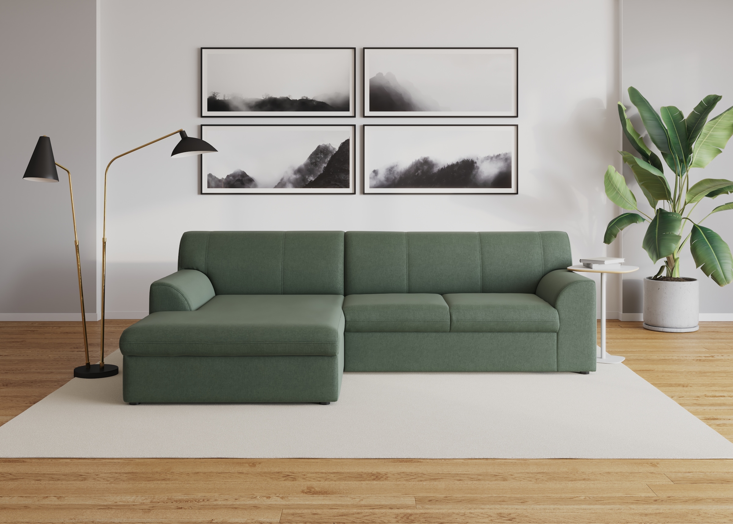 DOMO collection "Topper, elegant und zeitlos, kompaktes Stellmaß 245/155cm, L-Form" mit Recamiere, wahlweise mit Schlaffunktion