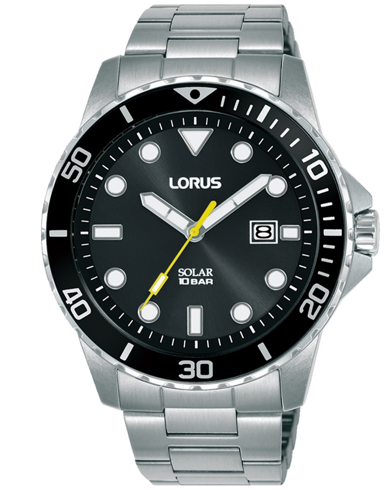 LORUS Herren Solaruhr, silber, Armbanduhren, Armbanduhr, Herrenuhr, Edelstahlarmband, analog, Tag