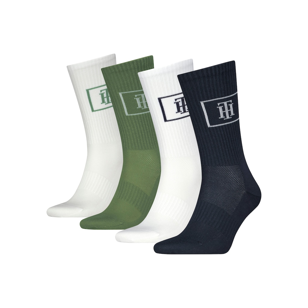 Tommy Hilfiger Sportsocken »CREW SOCK MONOGRAM LOCKER ROOM«, (4 Paar), mit Mesh-Front für Atmungsaktivität